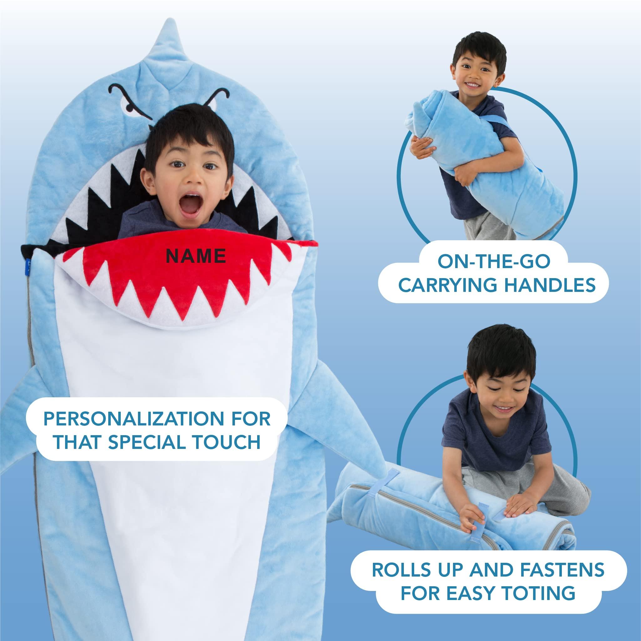 Bixbee Bixbee Kids Sleeping Bag, Soft Sleepy Sack for Kids & Toddlers | Easy Roll Up Design for Daycare + Naptime, 60 x 22 Inches |Cozy Slumber Bag with Lining | Shark Sleeping Bag for Boys + Girls