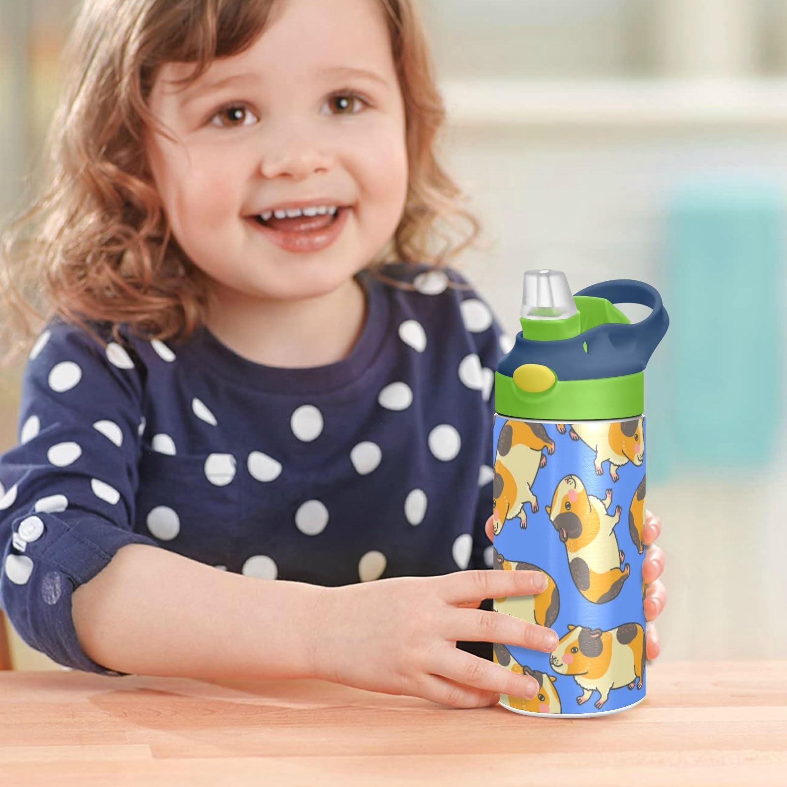 Wusikd Cartoon Guinea Pig Water Bottle with Straw Insulated Stainless Steel Cute Water Bottles for Cups Thermos for School Boys Girls BPA Free Cups 12 oz Green Top