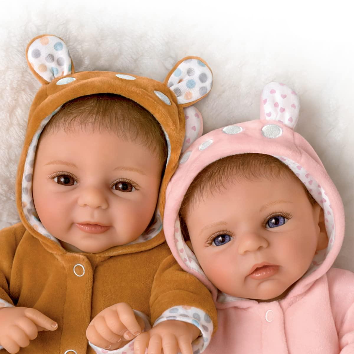 The Ashton - Drake Galleries So Truly Real Sherry Rawn Oh Deer! The Twins are Here! Vinyl Baby Doll Set Featuring Deer Inspired Outfits