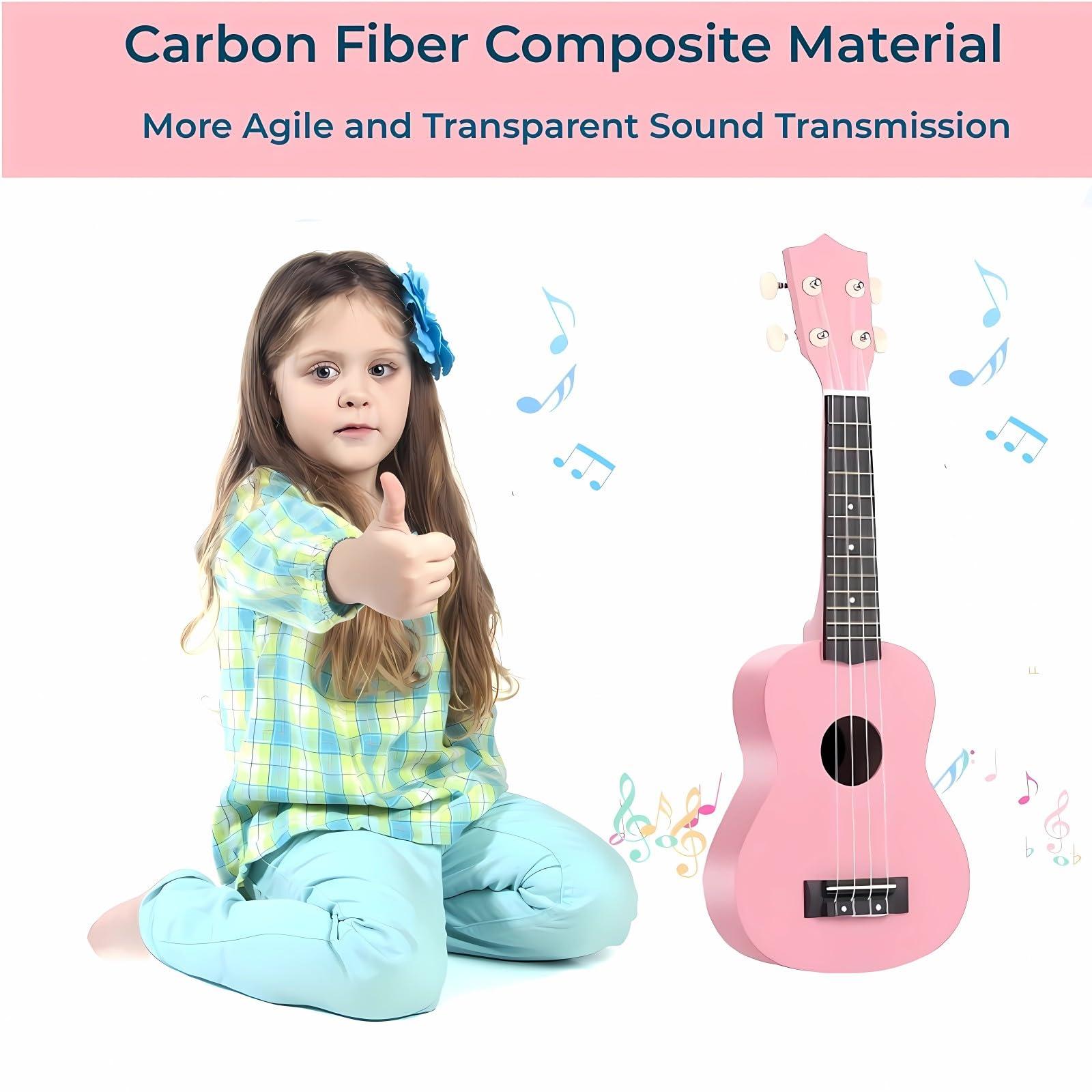 Jakeloo Kids Guitar Acoustic, Jakeloo 21 Inch Carbon Fibre Ukulele Toddler Acoustic Guitar Toy Guitar Child Guitar Musical Toy Kids Instruments Ideal for 3-9 Year Old Boys Girls Gifts (Pink)