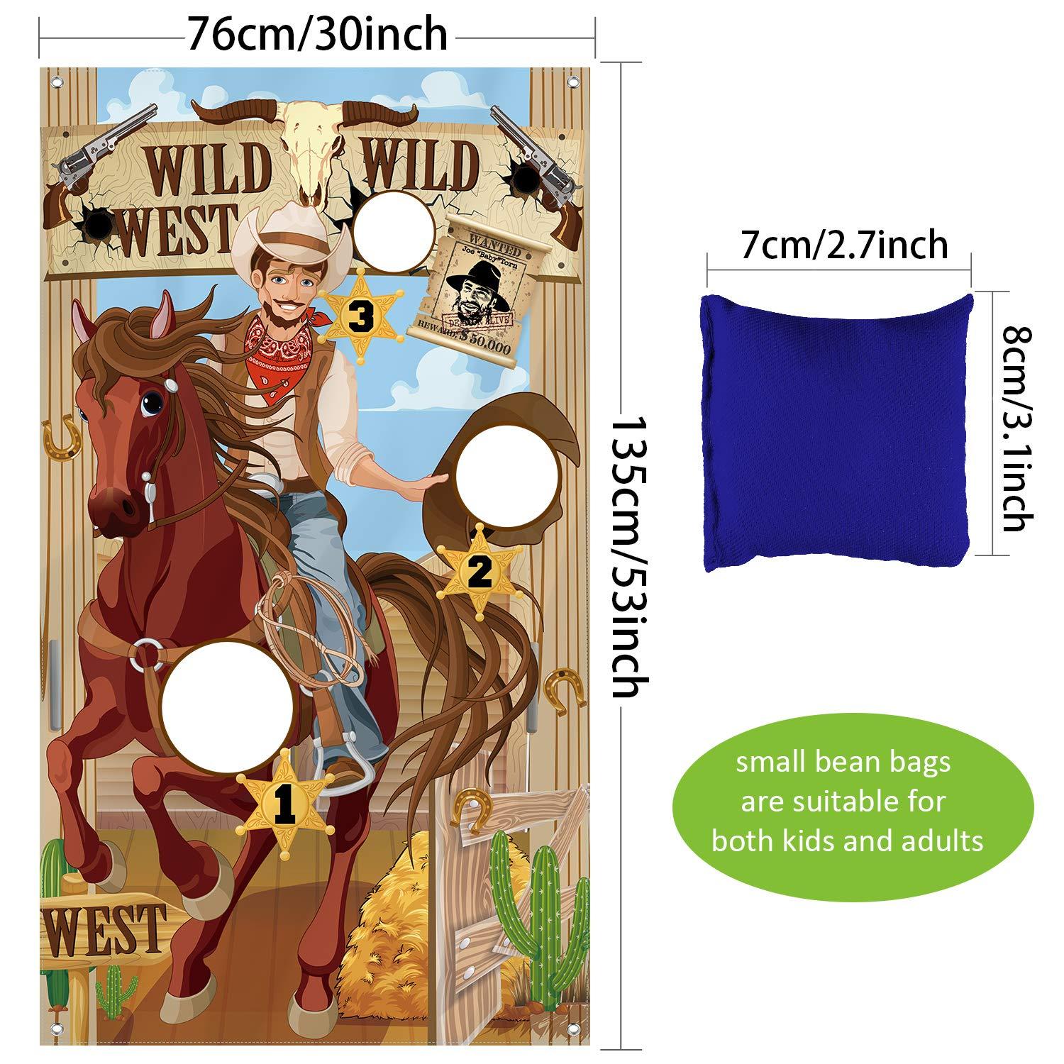 Blulu Blulu Western Party Cowboy Toss Games with 3 Bean Bags, Fun Game for Kids and Adults in Western Themed Activities Cowboy Decorations and Supplies