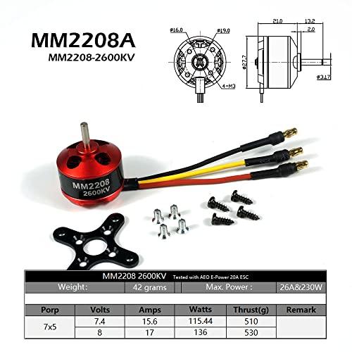 Dancing Wings Hobby Micro brushless Metal Motor MM2208 1700KV 2600KV Power Supply for RC Models (MM2208A)