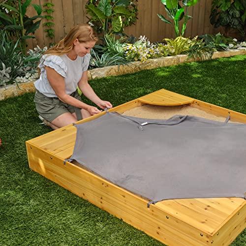 KidKraft KidKraft Wooden Backyard Sandbox with Built-in Corner Seating and Mesh Cover, Kid's Outdoor Furniture, Honey, Gift for Ages 2-8