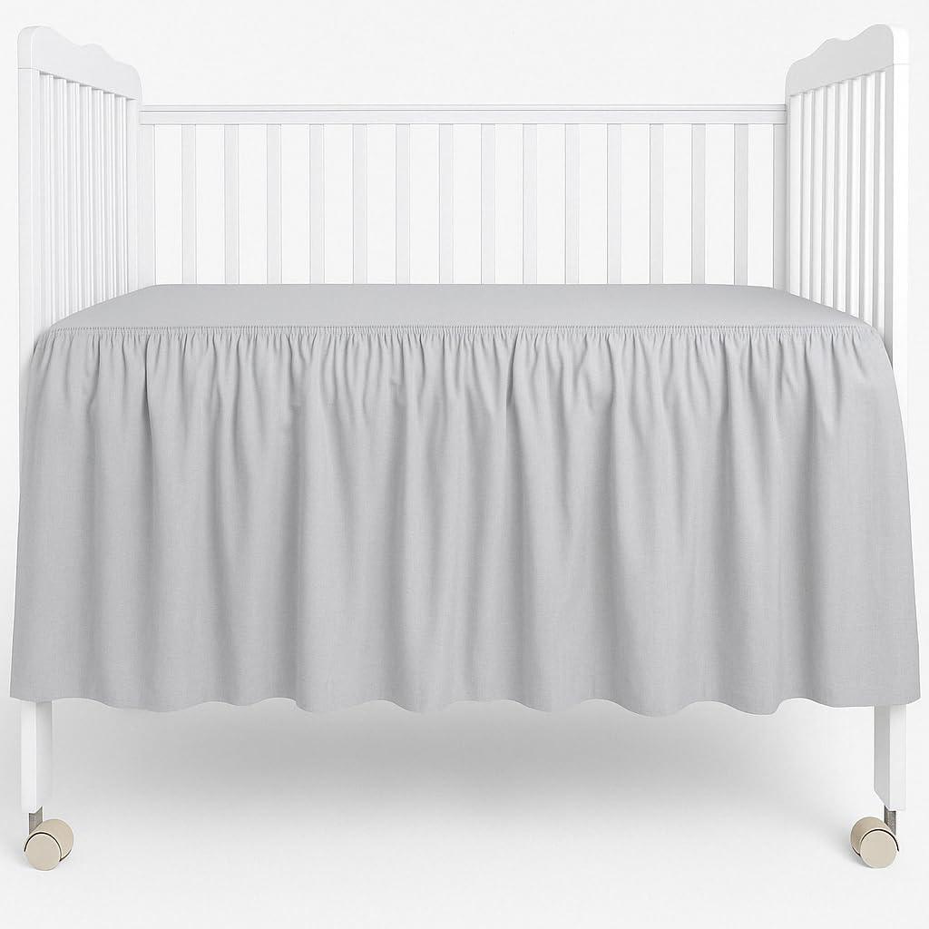 Mattress-Homes Crib Skirt Dust Ruffle, 100% Natural Cotton, Nursery Mini Crib Toddler Bedding Skirt for Baby Boys or Girls,(Light Grey Solid - 24" x 38"/10" Drop)