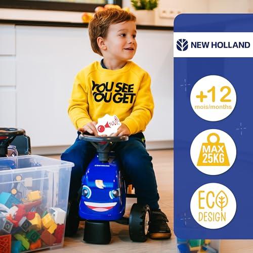Falk Falk New Holland Tractor with Trailer, Rake and Shovel, 2 Sets of Stickers, Push Ride-On Toy for Toddlers +1 Year FA280C