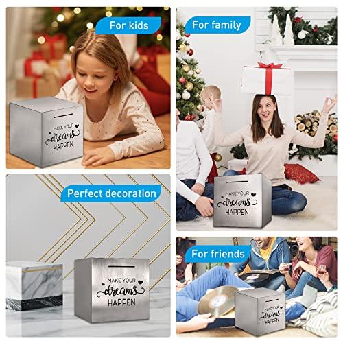 HuaArt Piggy Bank Made of Stainless Steel, Piggy Banks for Adults Coin Bank ,Can Only Save The Piggy Bank That Cannot be Taken Out (7.8"X7.8"X7.8")