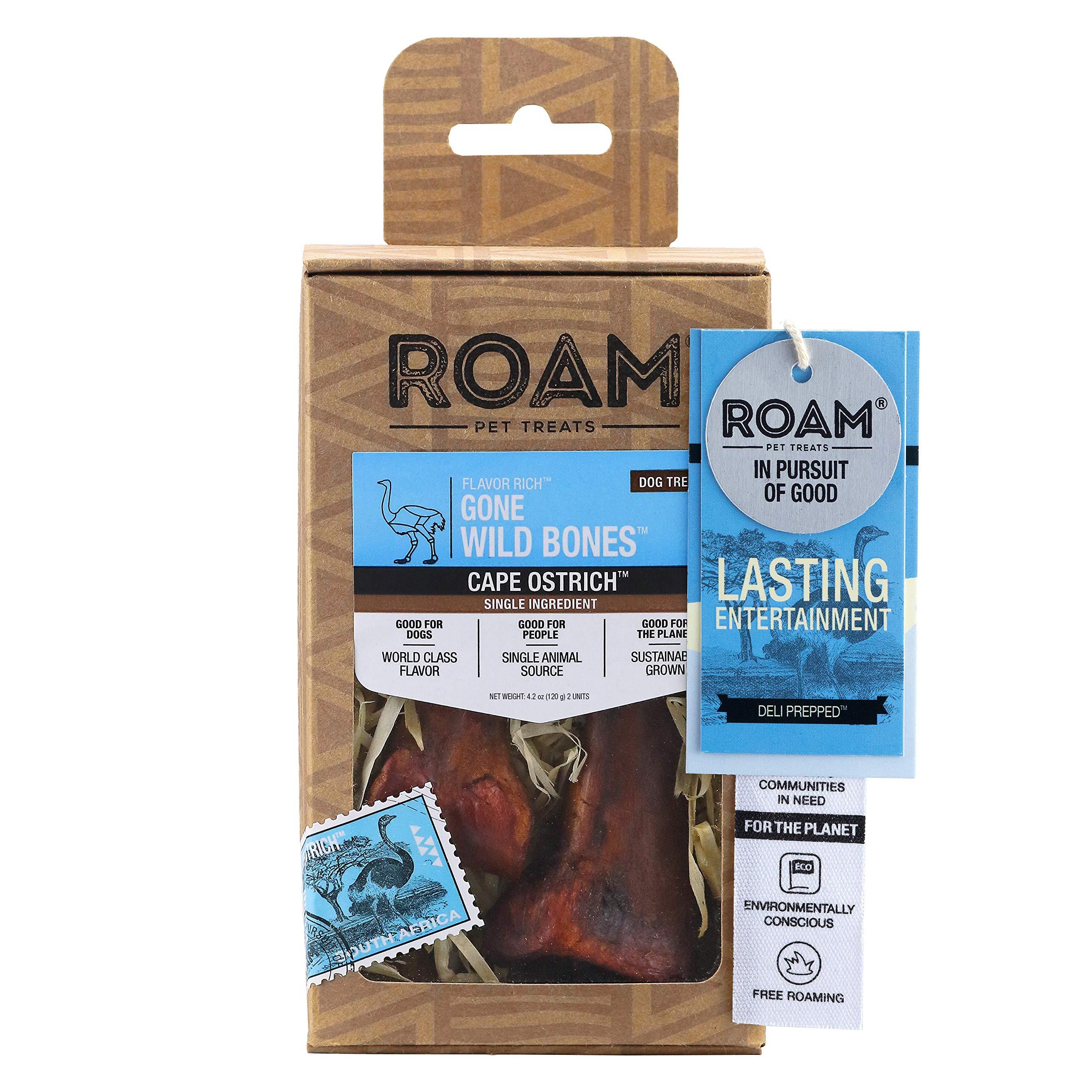 ROAM PET TREATS ROAM PET TREATS Gone Wild Bone Dog Treat, Single Sourced Novel Protein Long Lasting Chew Made from Ostrich for Dogs