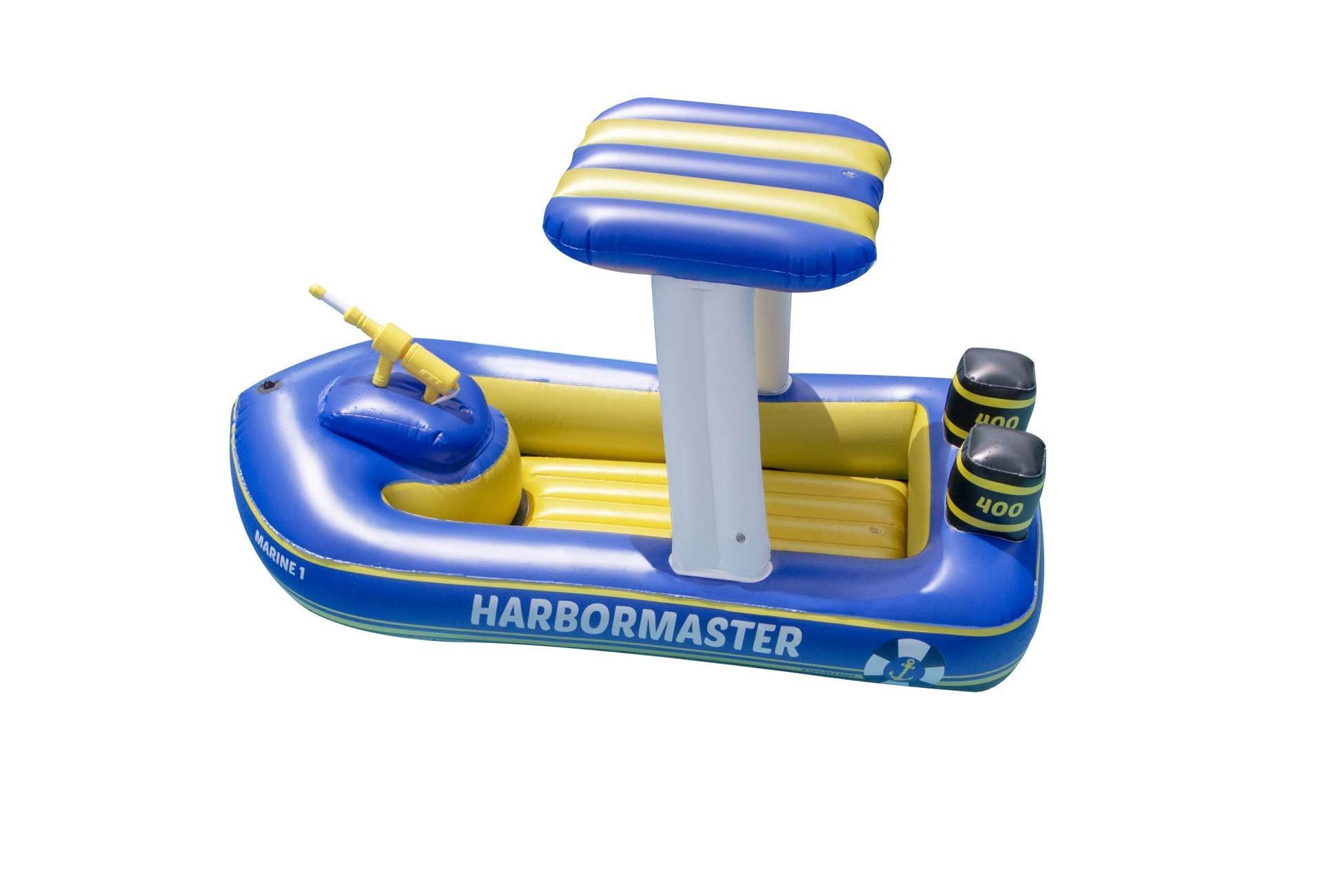 Swimline SWIMLINE ORIGINAL Harbor Master Inflatable Patrol Boat Pool Float Ride On With Fun Constant Flow Water Squirter For Kids Cool Retro Style For Beach Ocean Pool Lake Extra Thick Large Floatie