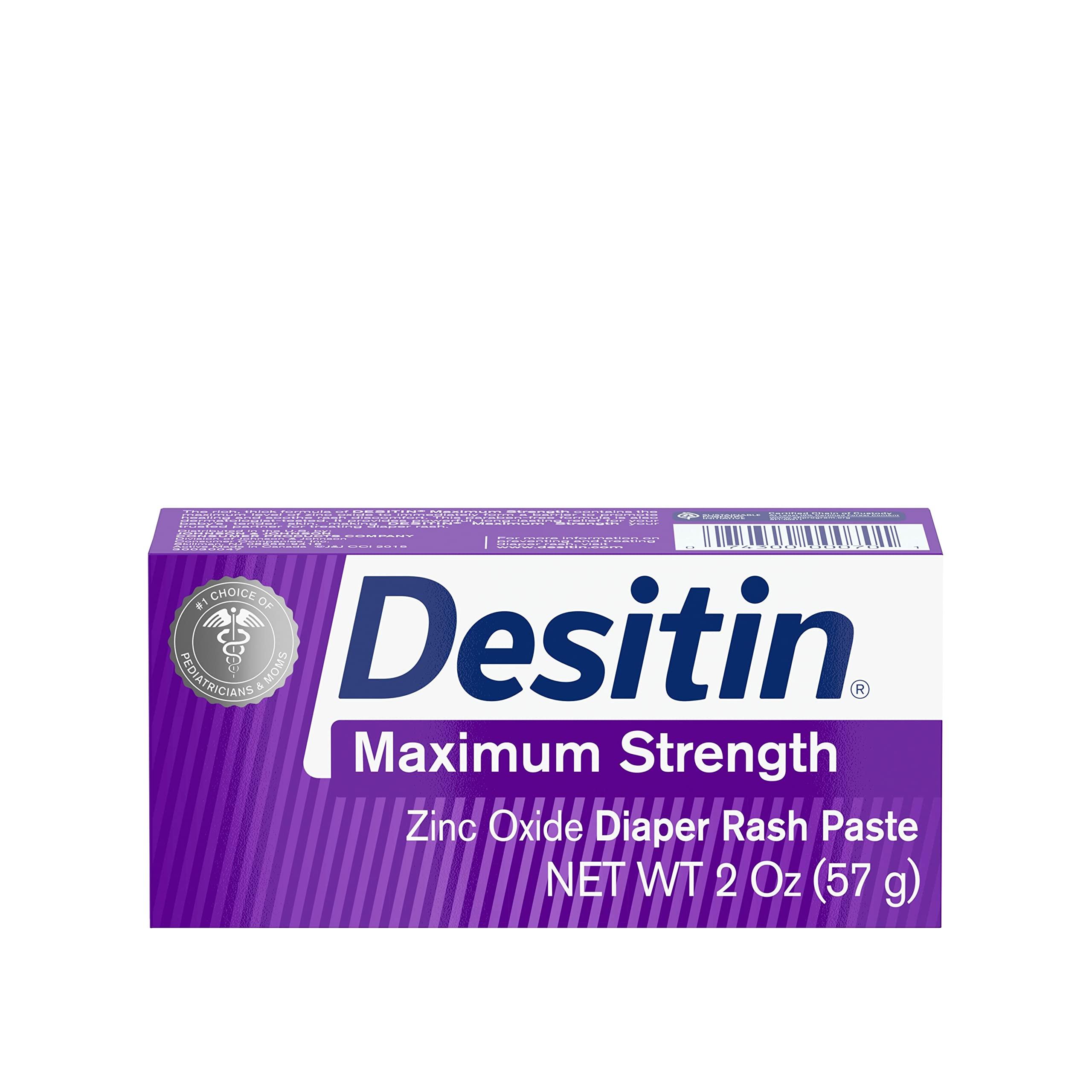 Desitin Desitin Maximum Strength Baby Diaper Rash Cream with 40% Zinc Oxide for Treatment, Relief & Prevention, Hypoallergenic, Phthalate- & Paraben-Free Paste, Travel Size, 2 oz (Pack of 6)
