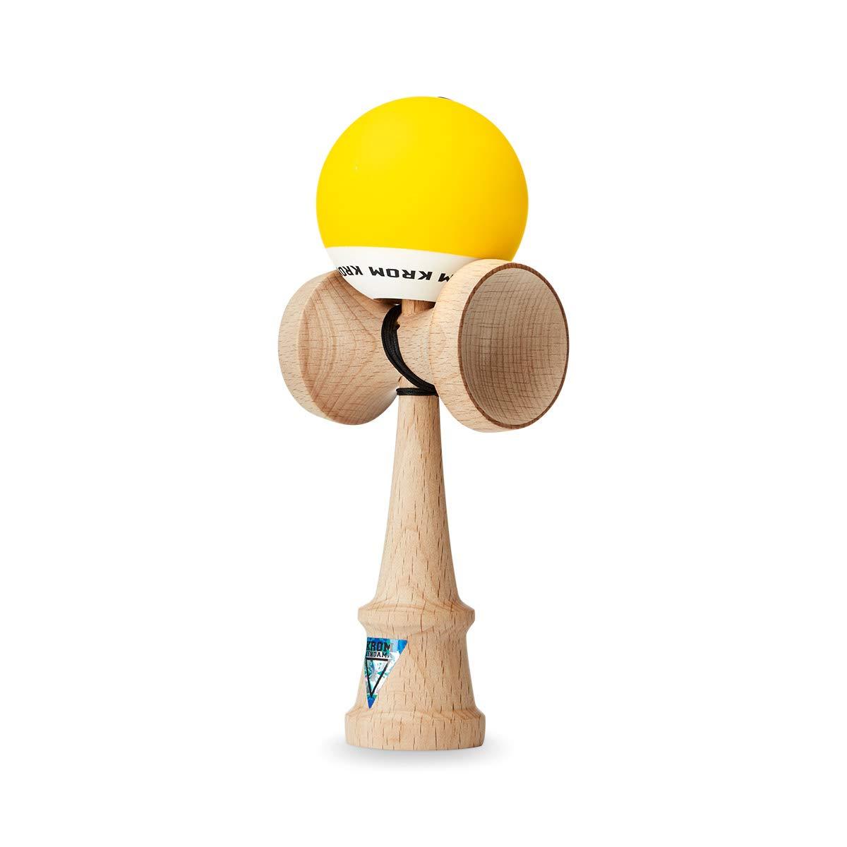 KROM KROM - Kendama Toy POP Yellow - High Wood Quality - Extra Strong - for Beginner and Pro - Gift Pack : Extra String + Stickers