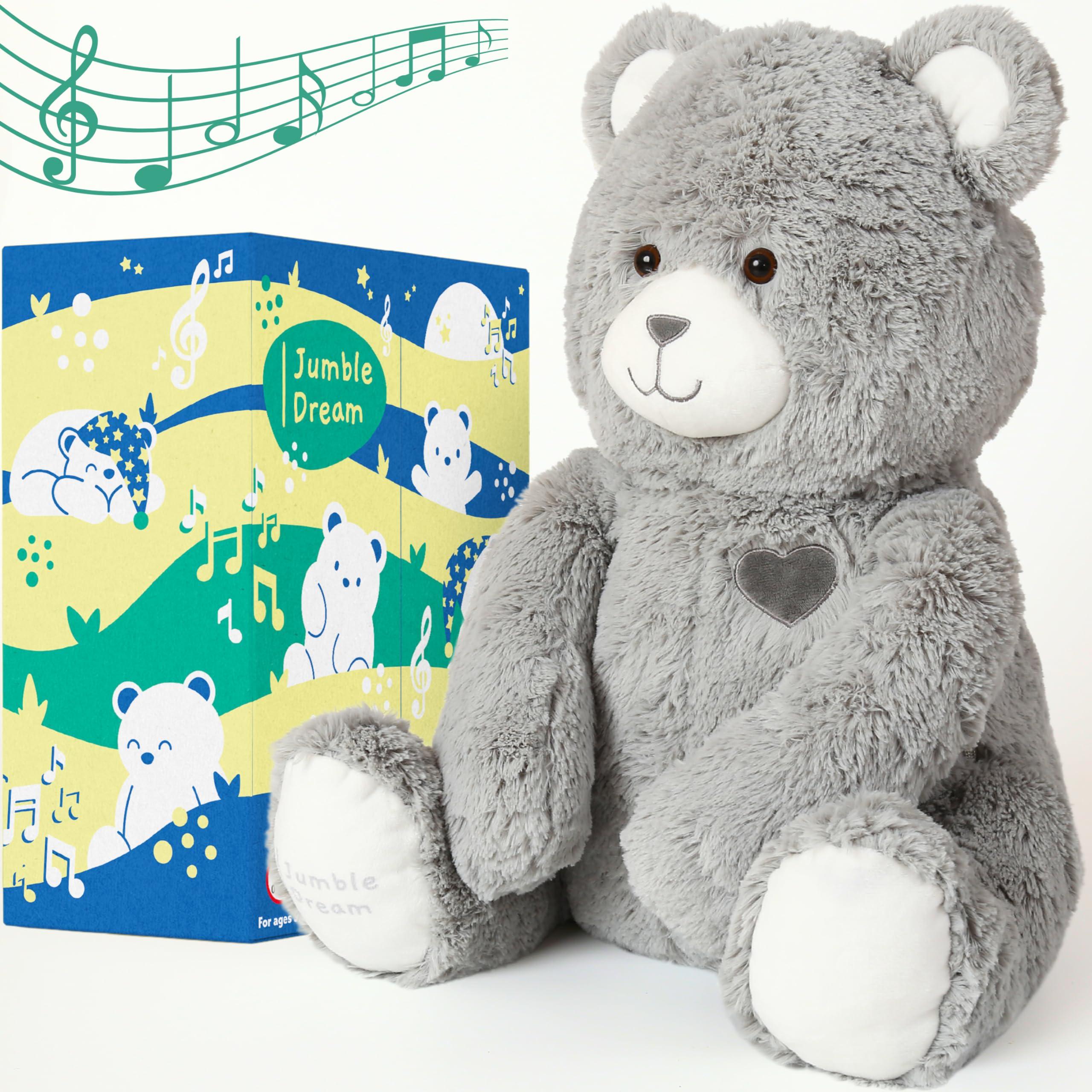 Jumble Bear Weighted Stuffed Animals 5 pounds lb Music for Comfort and Bedtime Toy Plush with Heartbeat for Babies Toddlers Adults 1 Autism Sensory Toys