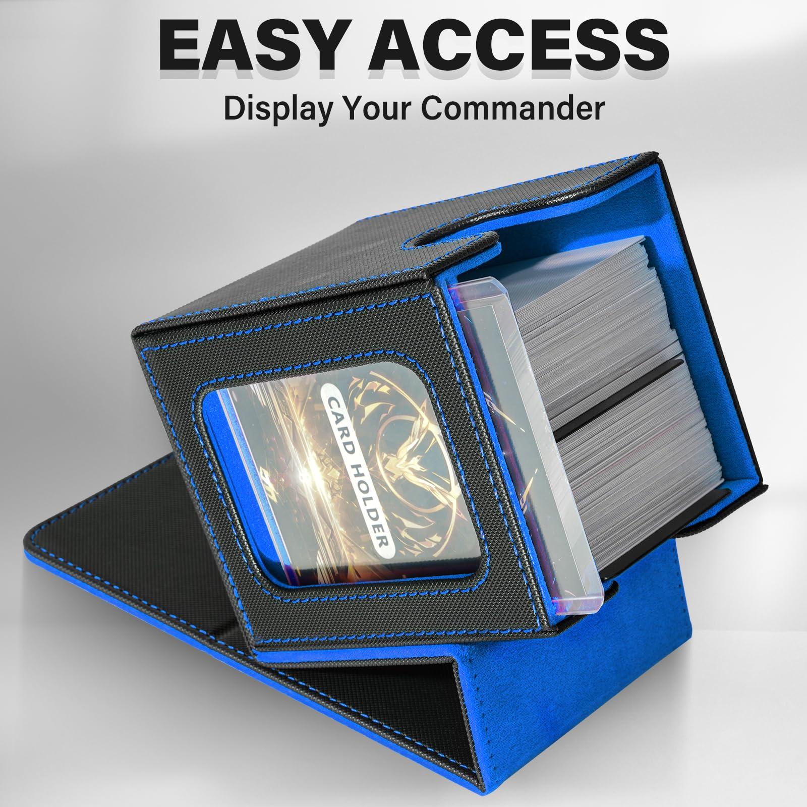 Jaffzora Jaffzora Card Deck Box for MTG Commander, Magnetic Card Display Case,TCG Card Storage Box, Holds 100 Double-Sleeved Cards, Black&Blue