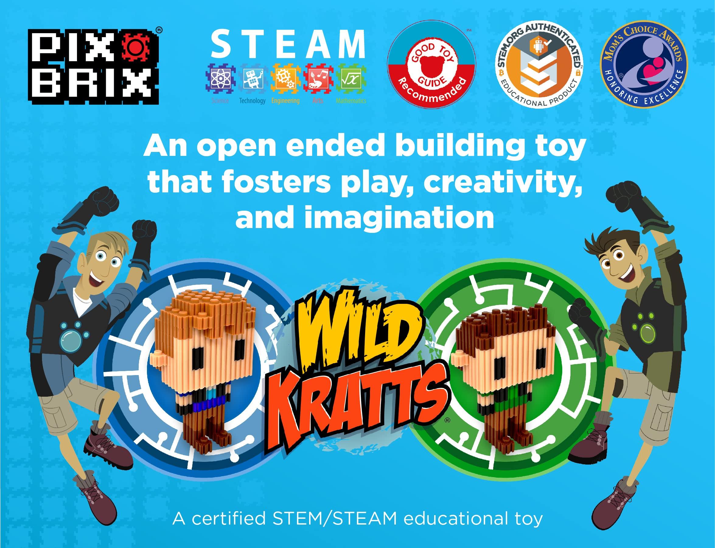 Pix Brix Pix Brix - Wild Kratts Pixel Art Kit - Kratt Brothers Figures, 329 Pieces - Patented Slide + Stack Pixel Puzzle Building Bricks, Create Martin & Chris Figures - Stem Toys, Ages 6 Plus