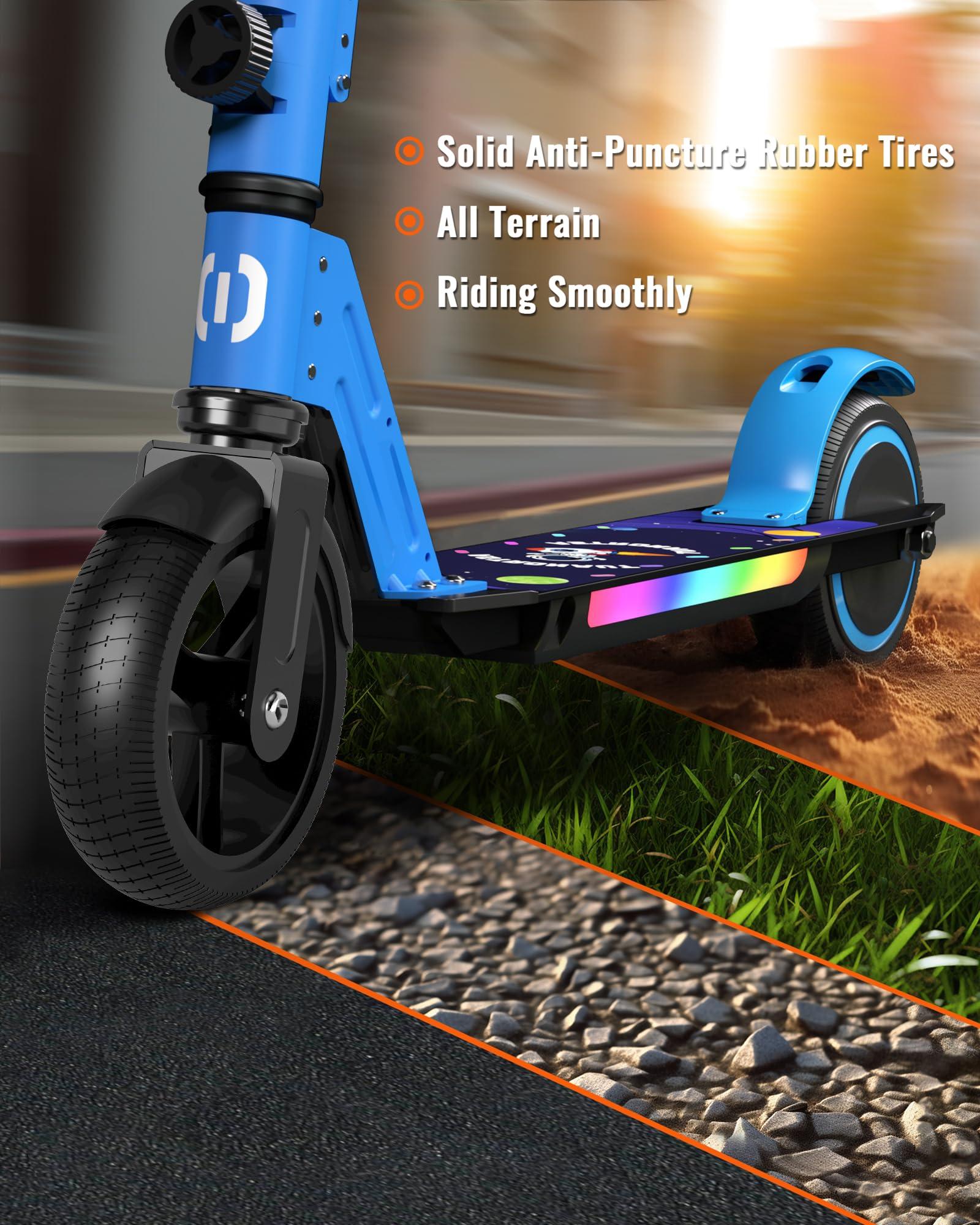 SIMATE SIMATE Electric Scooter for Kids, Motorized E-Scooters with Colorful Front Light and Pedal Lights, LED Display & Foldable, Dual Braking System, Top 8.7mph & 5 Miles, Gifts for Kids, Girls, Boys, Teens