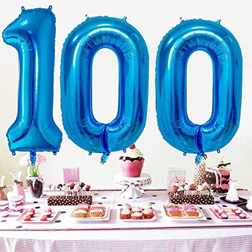 Shikuer Number 100 Balloons 32 inch Digital Balloon Alphabet 100th Birthday Balloons Digit 100 Helium Balloons Big Balloons for Birthday Party Supplies Wedding Bachelorette Bridal Shower, Blue Number 100