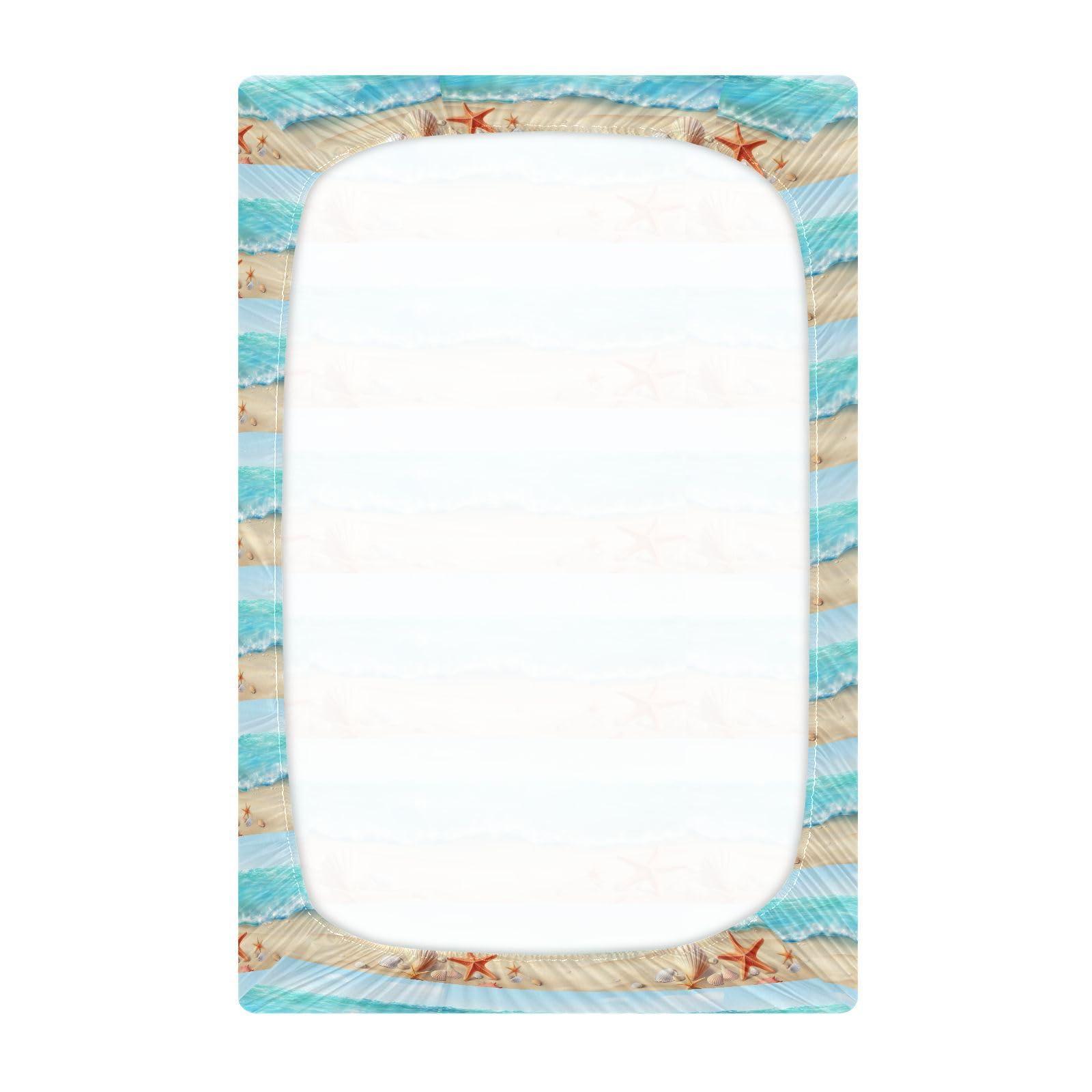 STAYTOP STAYTOP Blue Sky Beach Shell Crib Sheets Girl & Boy,Toddler Bed Sheets Set,Airplane Pattern Fitted Crib Sheet for Standard Crib & Toddler MattressM, M:52289in