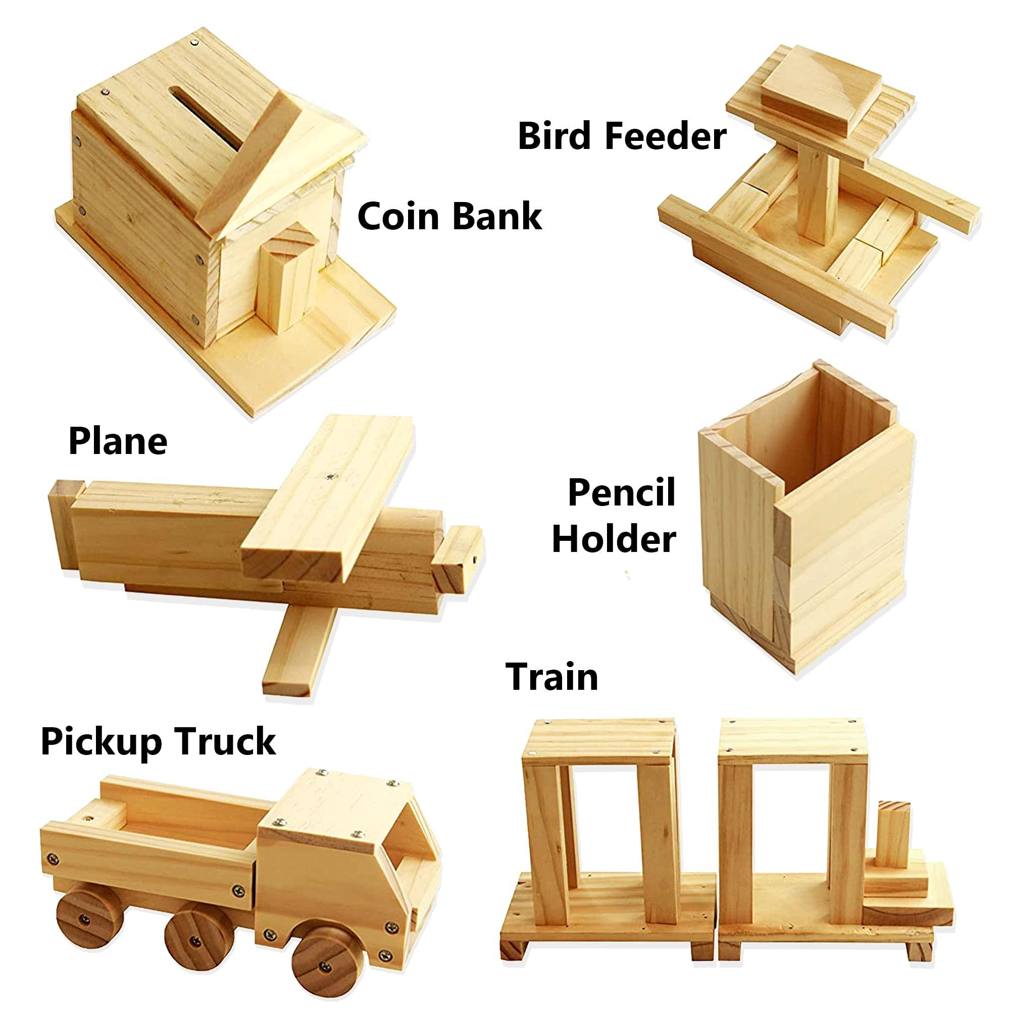 Kraftic Kraftic Woodworking Building Kit for Kids and Adults, with 6 Educational Arts and Crafts DIY Carpentry Construction Wood Model Kit Toy Projects for Boys and Girls