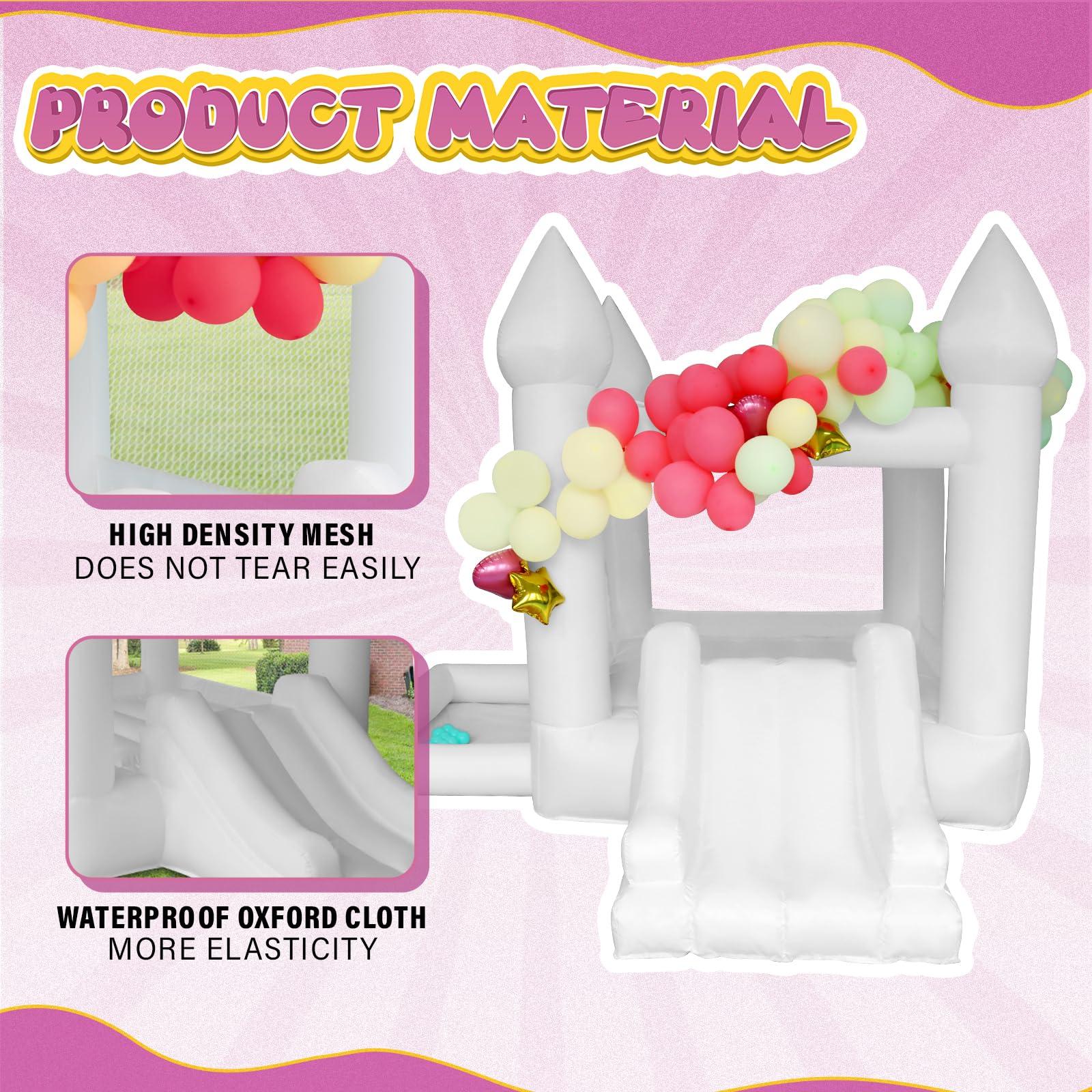 AKSPORT AKSPORT White Bounce House Castle Inflatable Jumping Castle with Slide & Air Blower for Kid, Wedding, Birthday Party Castle, 9 * 9 * 7FT