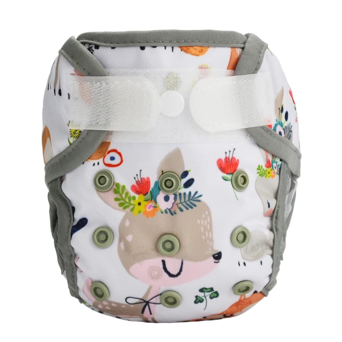 Sigzagor Newborn Baby Cloth Diaper Cover Nappy Hook and Loop (Flowers Deers)