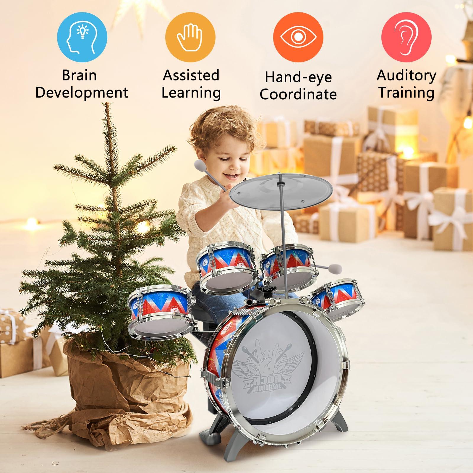 CHADRIGIVS Toddlers Drum Set Kids Jazz Drum Kit Band Rock Drum for 3-5 Years Old Perfect Birthday Xmas Gift - Early Learning Musical Toy Set with Easy Assembly