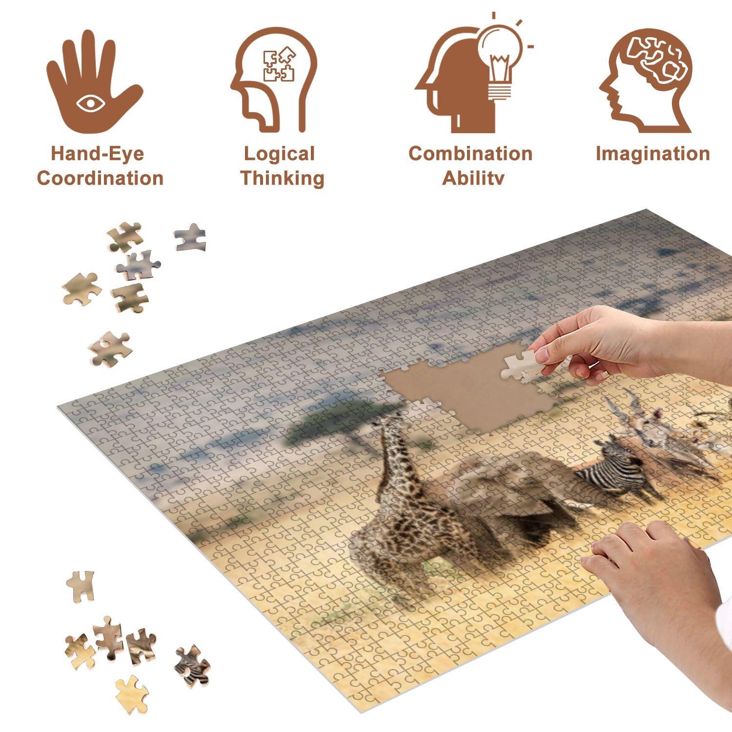 VETEB VETEB Jigsaw Puzzles 1000 Pieces for Adult African Animals Dreamy Kenya Scene Puzzle Game for Family Wooden Puzzle Toy Educational Games Puzzles for Home Decor