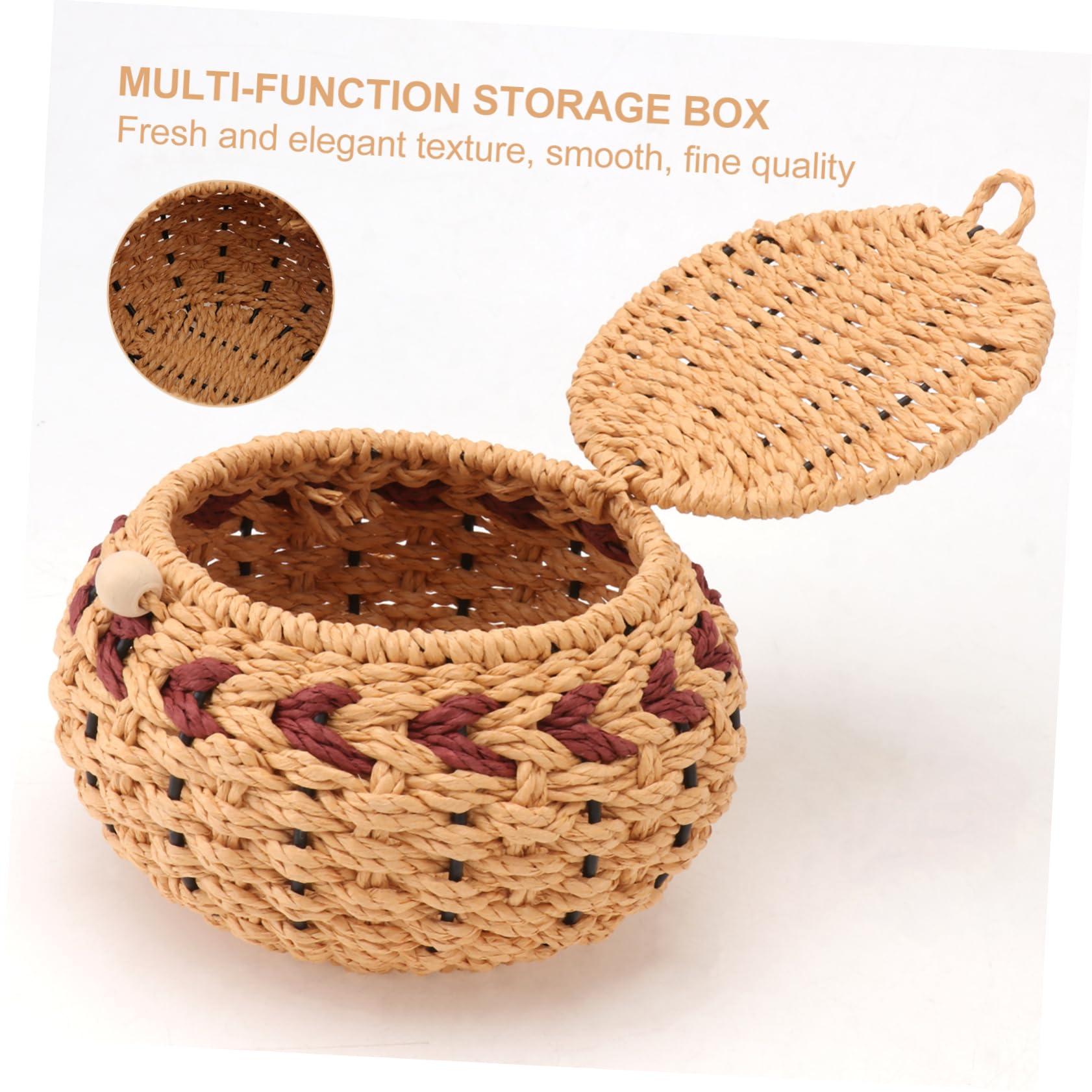 Abaodam Abaodam 2pcs Straw Pot Go Jewelery Organizer Wooden Chess Board Wicker Bin Chess Storage Jar Work Desk Accessories Weaving Simple Jar Jewelry Ring Holder Pantry Grass Storage Tank to Weave