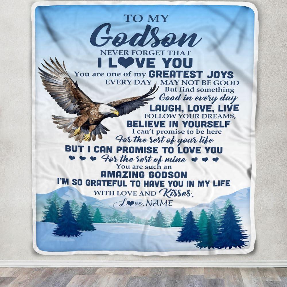 TeesNow TeesNow Personalized to My Godson Eagle Blanket from Godmother Never Forget That I Love You Godson Gift Birthday Graduation Christmas Customized Gift Fleece Blanket (30 x 40 in Baby Size)