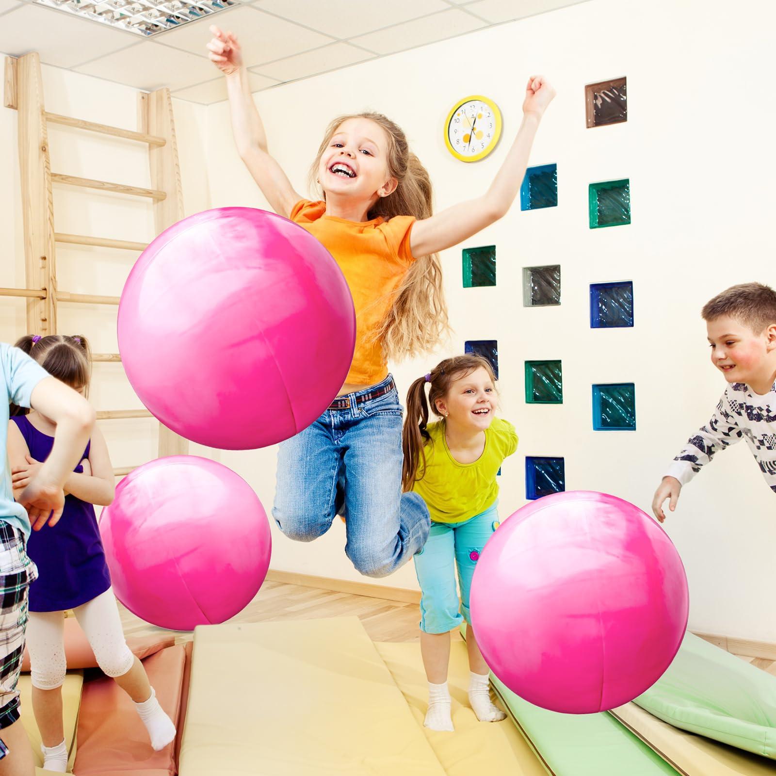 Chumia Chumia 18 Inch Fun Bouncy Balls 5 Pcs Rubber Inflatable Kick Ball Bouncing Sensory Balls with Hand Air Pump for Park Backyard Beach Indoor Outdoor Games Party Favors (Pink)