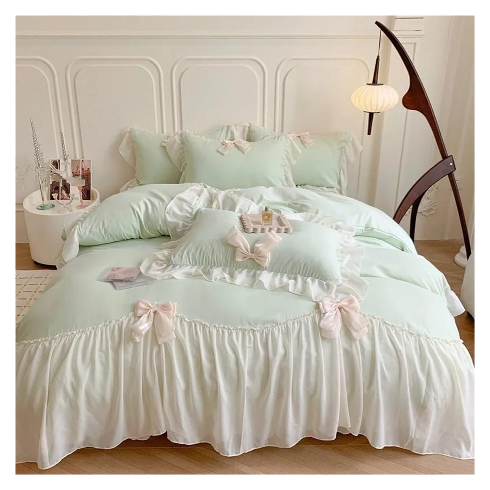 ADovz ADovz Lace Bow Bedding Sets Solid Color Lace Ruffle Comforter Set Deluxe Maiden Duvet Cover Set,Bed Sheets