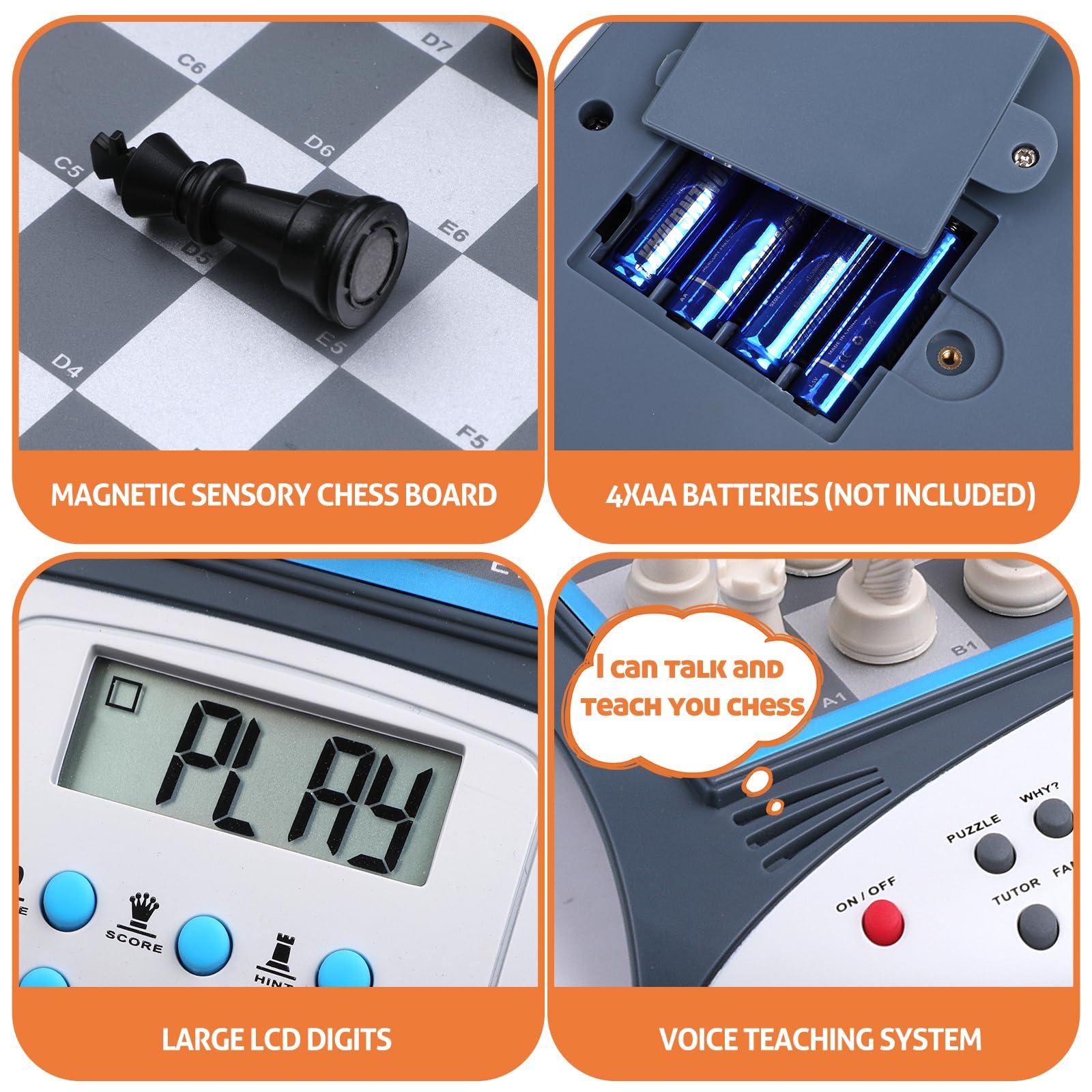 LEAFITOYS Talking Chess Master Electronic Chess Set, Computer Chess Board, Strong Magnetic Chess Computer Game, Electronic Chess Board with Display, Smart Chess Board with Voice Learning Tutor for Kids & Adults