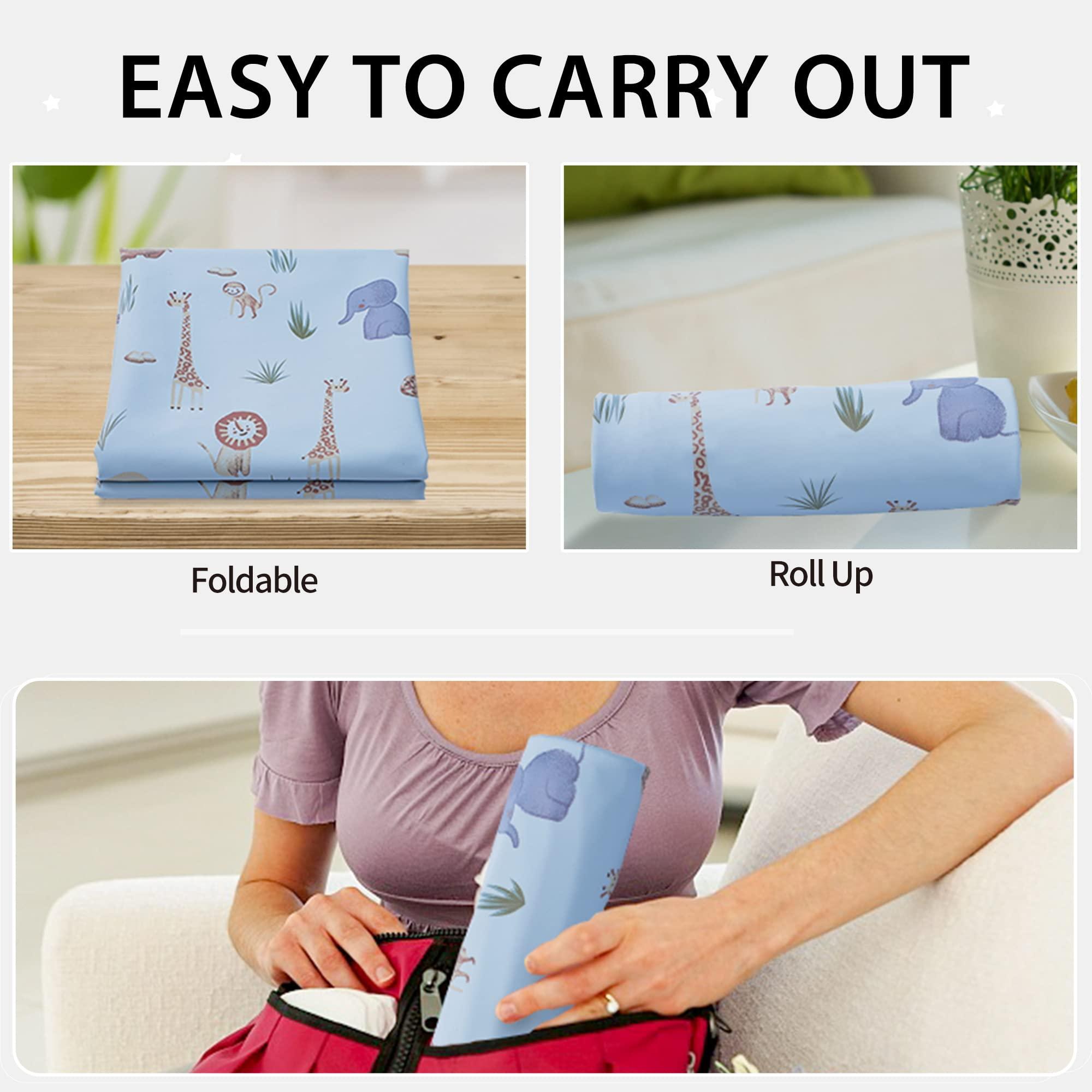 PHOEBUS BABY Vegan Leather Baby Changing Mat - Wipeable Portable Changing Pad, Foldable Travel Changing Mat for Baby, Newborns Toddlers Shower Gifts (Animal,20"*28")