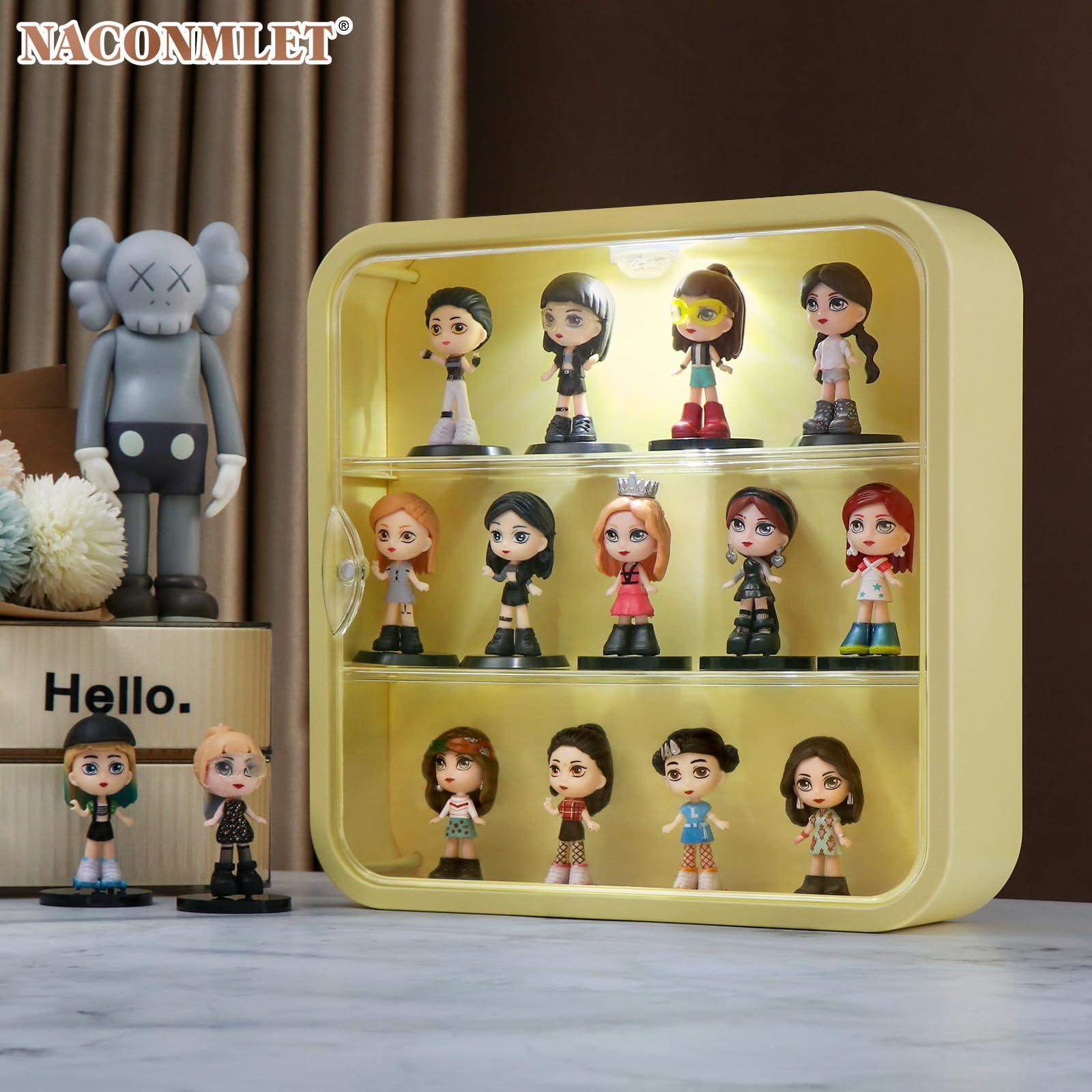 Naconmlet Naconmlet Clear Display Case for Figures with Light,Wall-Mounted Display Cases 3-Layer Storage Box with Door,Dust Proof,Moisture Proof,Suitable for Pop Mart,Collectibles Mini Figures Toys