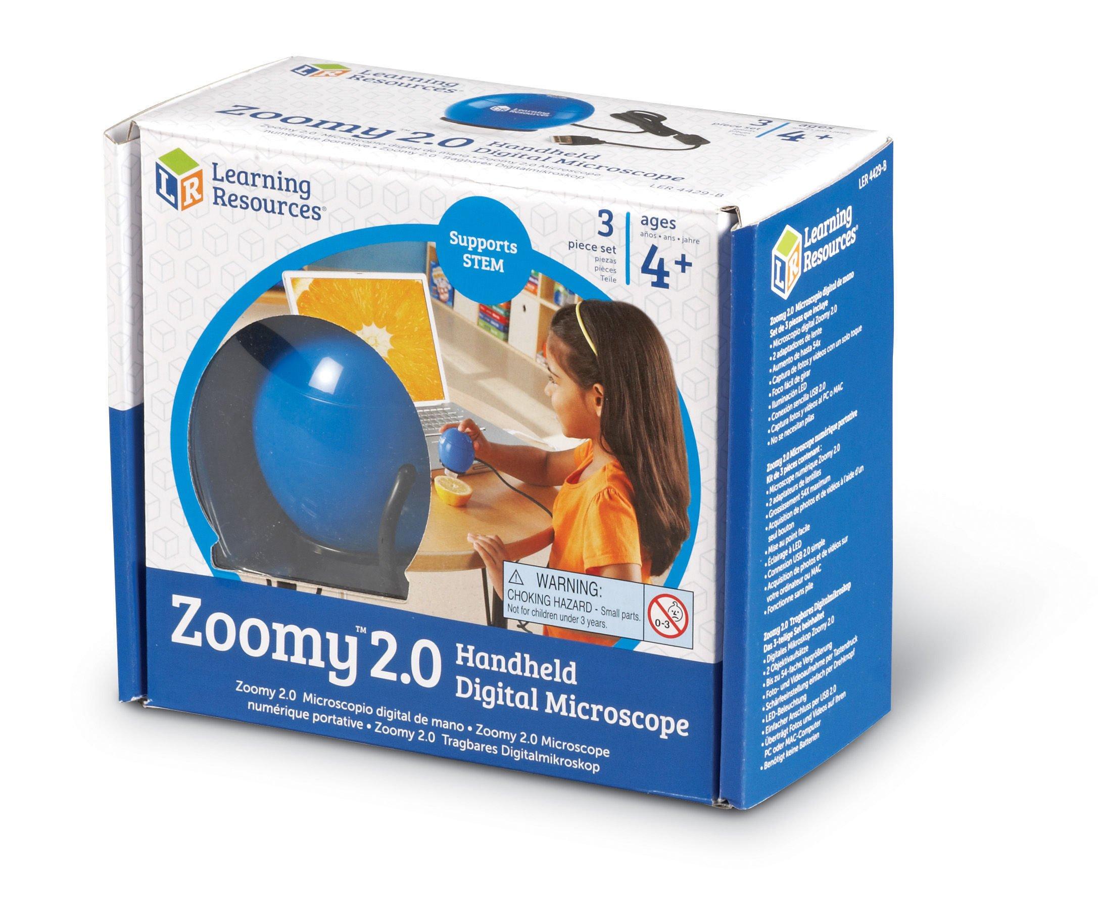 Learning Resources Learning Resources Zoomy 2.0 Handheld Digital Microscope, Computer, Projector, or Interactive whiteboard Accessories, Blue, Ages 4+