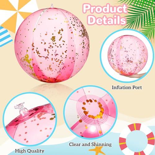 Chitidr Chitidr 12 Pcs 16 Inch Inflatable Beach Ball Glitter Bulk Clear Confetti Pool Swimming Bubble Ball Outdoor Summer Pool Party Decor for Adults Swimming Hawaiian Tropical Theme(Pink)