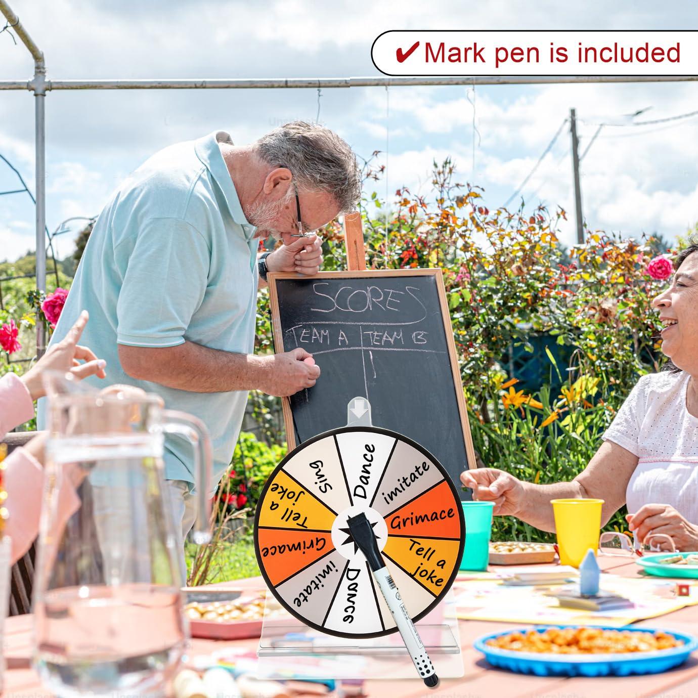 iobiotio iobiotio Small Prize Wheel with Pen, 6 inch Spinning Wheel for Prizes with Stand, 10 Slots Color Small Tabletop Roulette Spinner, Easy Assembly and Erasable, Portable, 6 inch, Arylic Clear