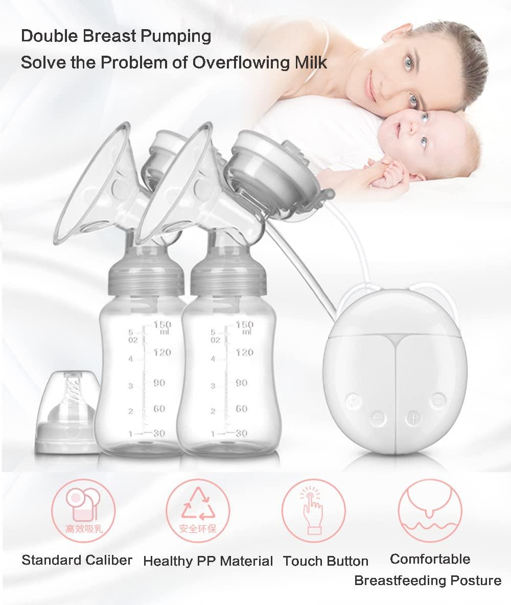 Aoun Double Electric Breast Pumps for Breastfeeding, Silent and Pain Free Electric Breast Feeding Pumps with 2 Modes&4 Levels of Suction (Pink)