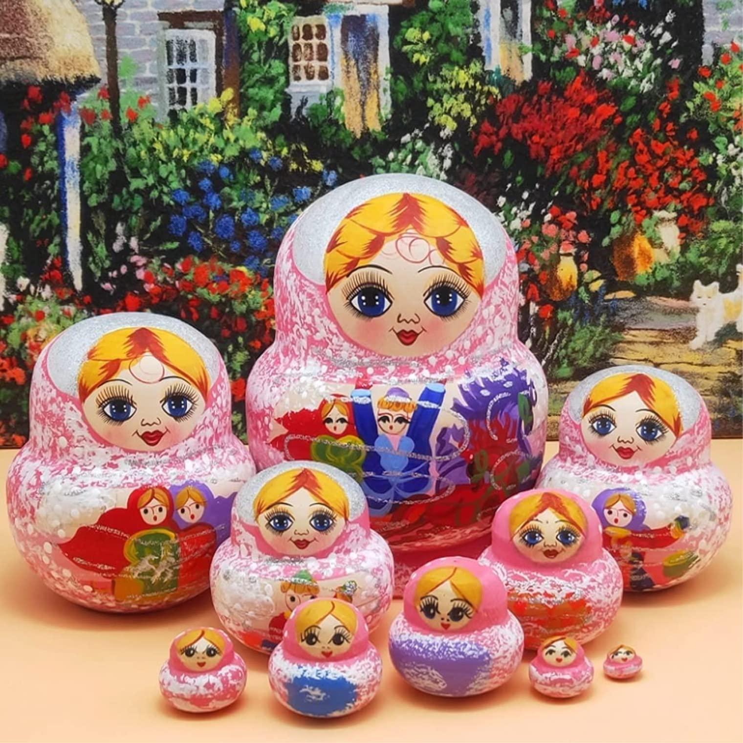CZYJIA Matryoshka Dolls Nesting Dolls Russian Dolls Matryoshka Set Handmade Wooden Russian Nesting Dolls Set 10 Pieces for Toy Birthday Christmas Decoration Russian Nesting Dolls Stacking Dolls