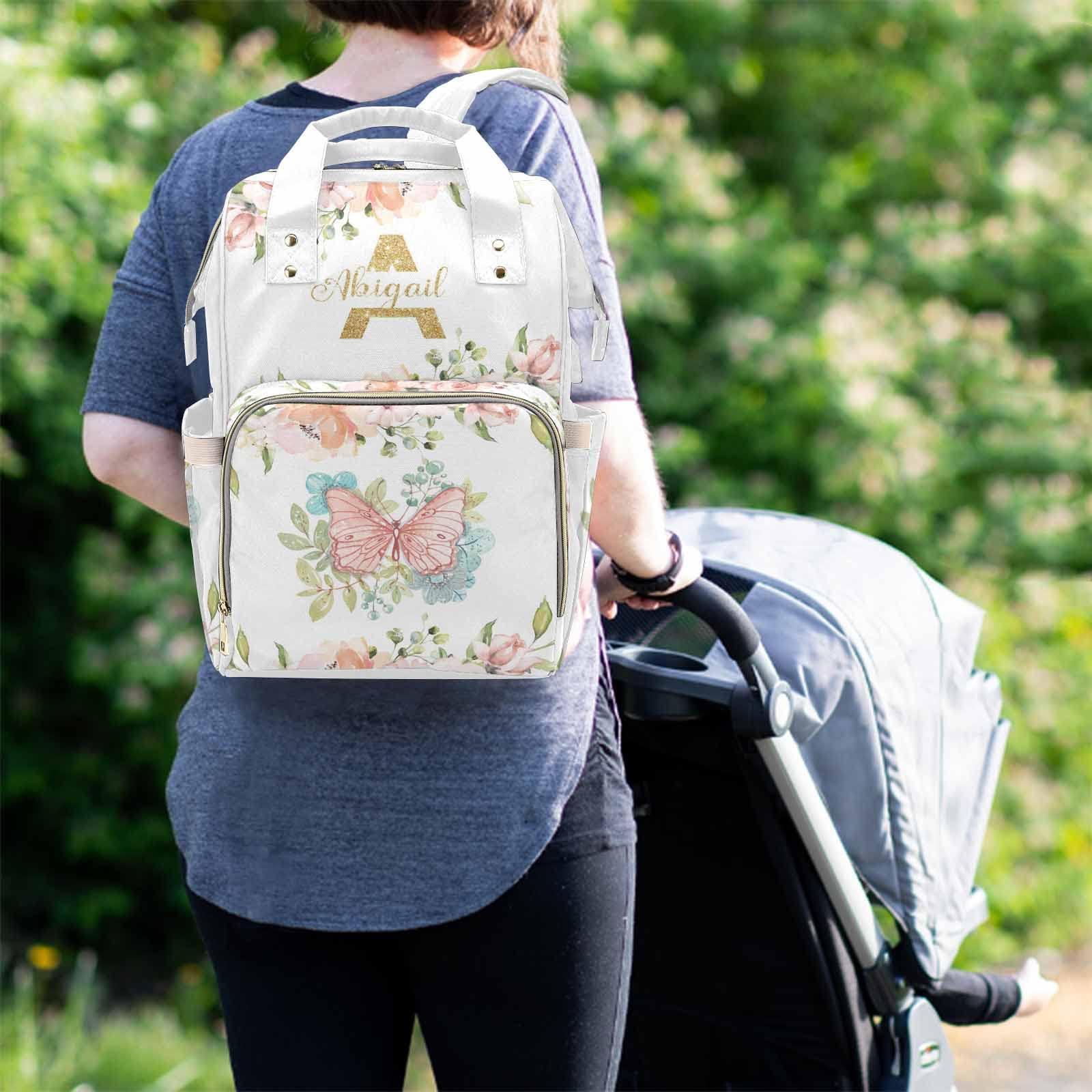 M YESCUSTOM M YESCUSTOM Custom Personalized Diaper Bag Backpack with Name Letter Waterproof Nappy Travel Daypack for Mom Gifts Butterfly & Flower Design