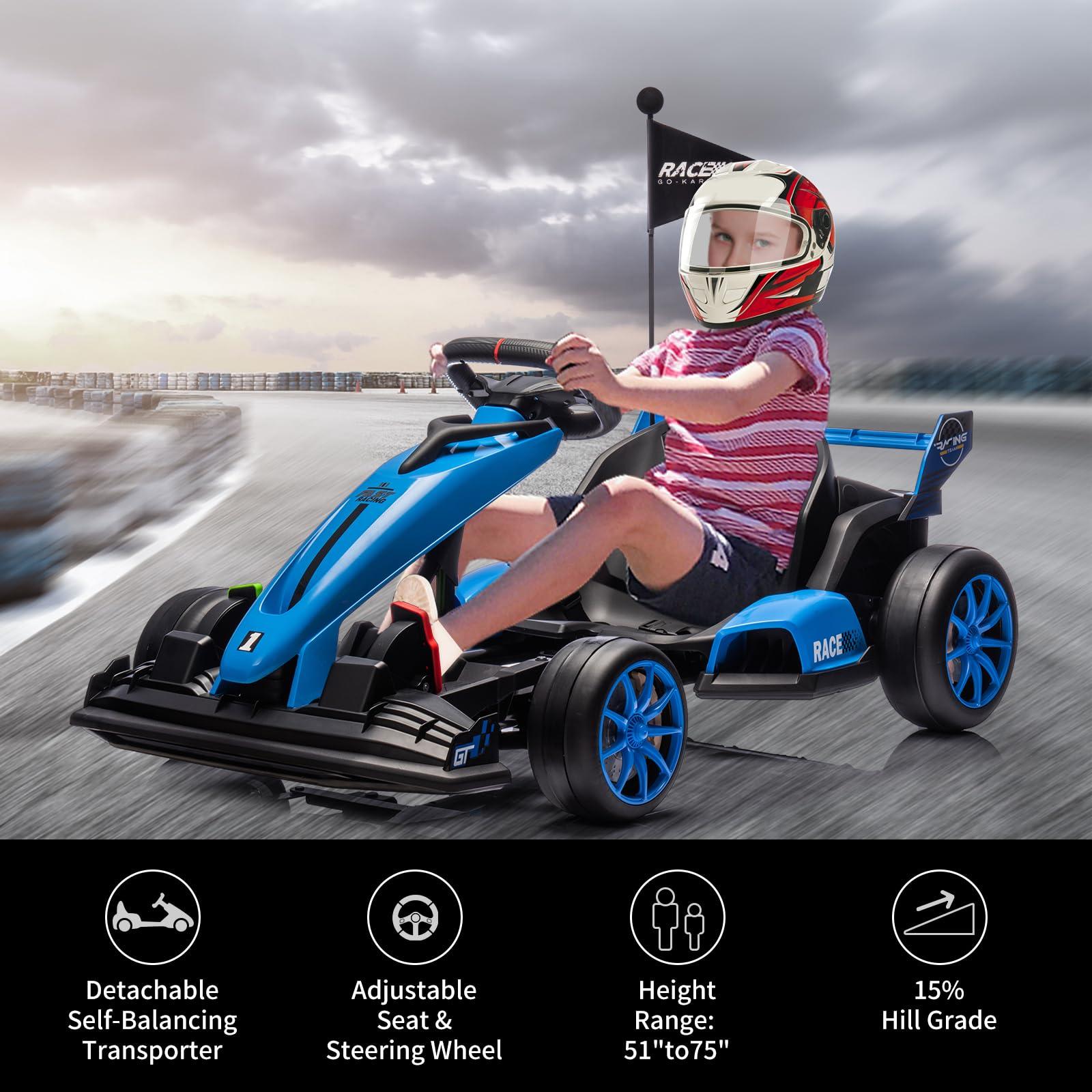 Hipicute 24V Go Kart, Electric Drift Kart Car with Adjustable Seat, Outdoor Ride On Toy with Variable Speed Mode, High-Speed Racing and Immersive Gaming Combo for Kids 6+ Years Old