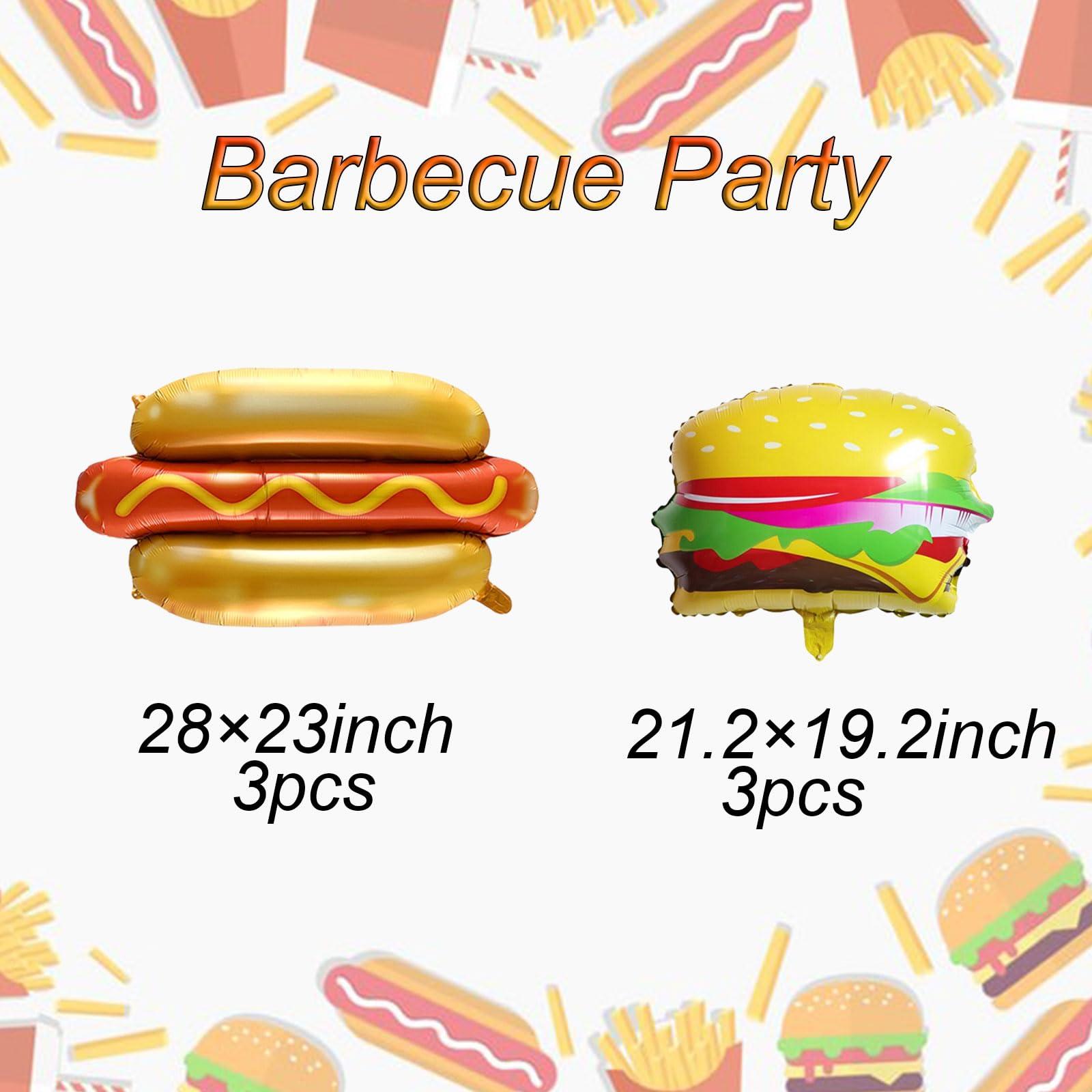 Eostankr Food Themed Balloons Hot Dog Balloon Hamburger Foil Balloon BBQ Party Balloons for Picnic Birthday Party Decorations Supplies 6 Pcs