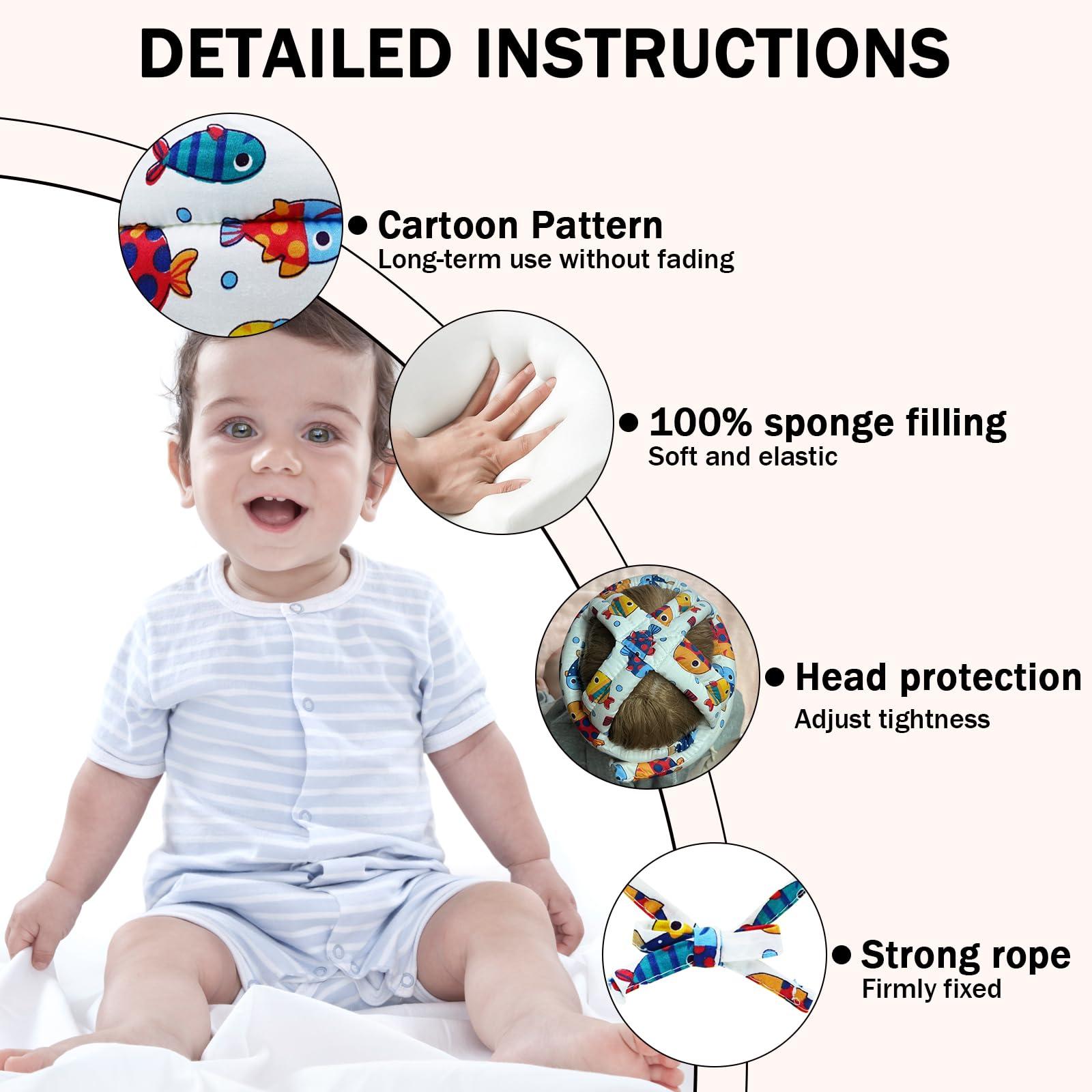 CUXFLS Baby Head Protector Infant Helmet No Bumps Safety Head Cushion for Crawling Walking Running, Adjustable Toddler Head Protector Safety Headguard (Fish)