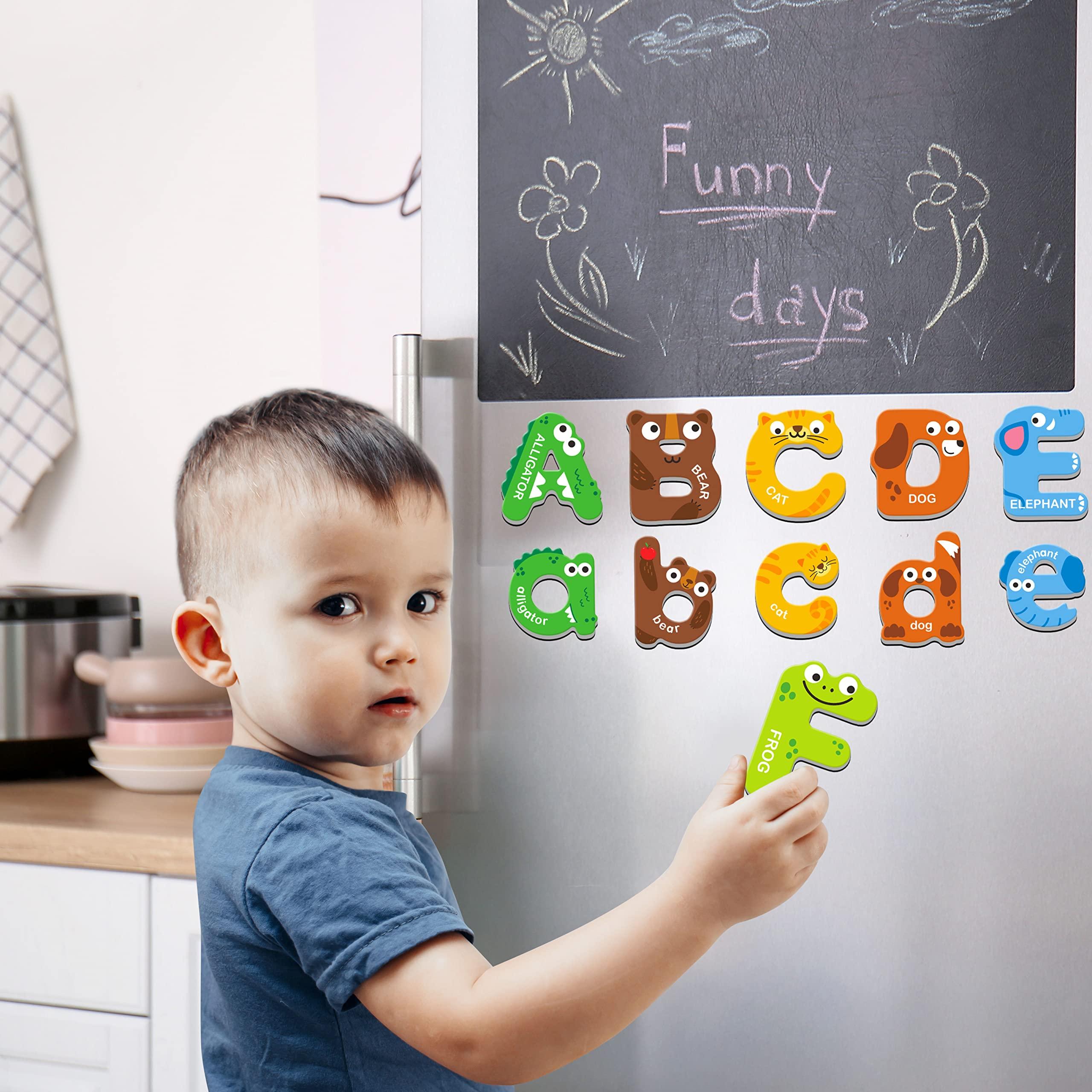 SpriteGru 52 Magnetic Alphabet, 26 Uppercase & 26 Lowercase Letters, Adorable Animal Shape Alphabet ABC Magnets for Fridge Educational Spelling Learning Games Toys Set for Kids, Toddlers 3 4 5 Years Old