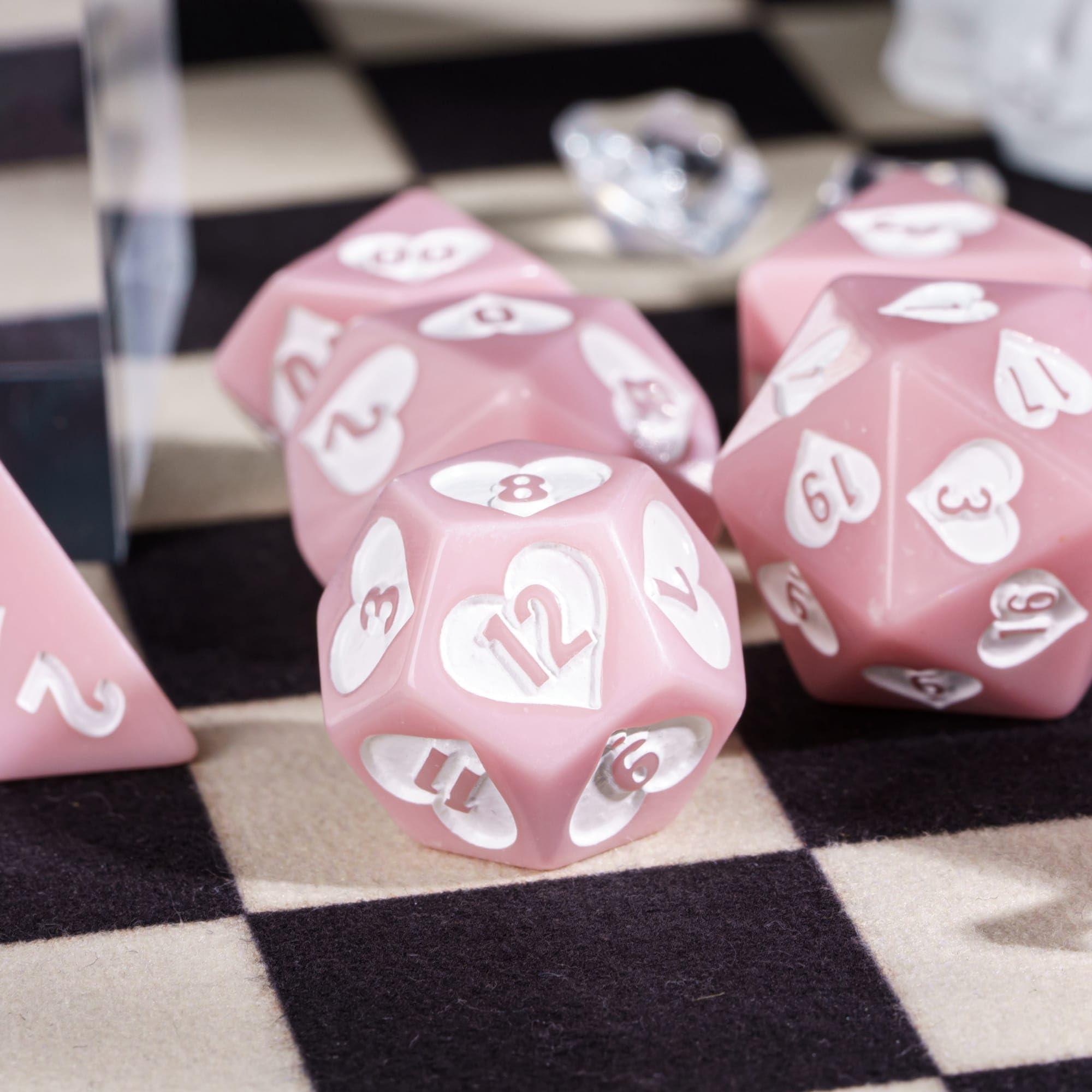 HDdais HDdais 8 Piece Pink DND Dice Set, Heart Resin Polyhedral Dice Set Extra D12 D&D Dice for Dungeons and Dragons Role Playing Game and Other Tabletop Games