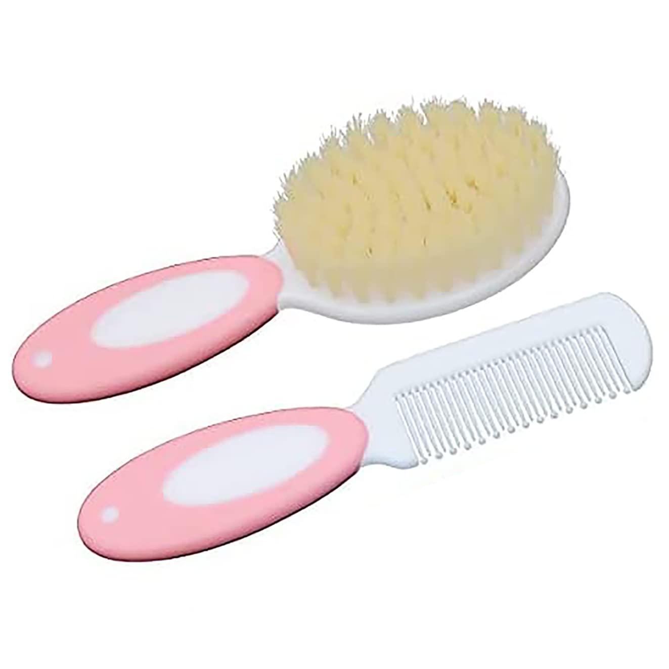 HUAYINGMEI Baby Hair Brush and Comb Set, Baby Brush with Soft Natural Bristles