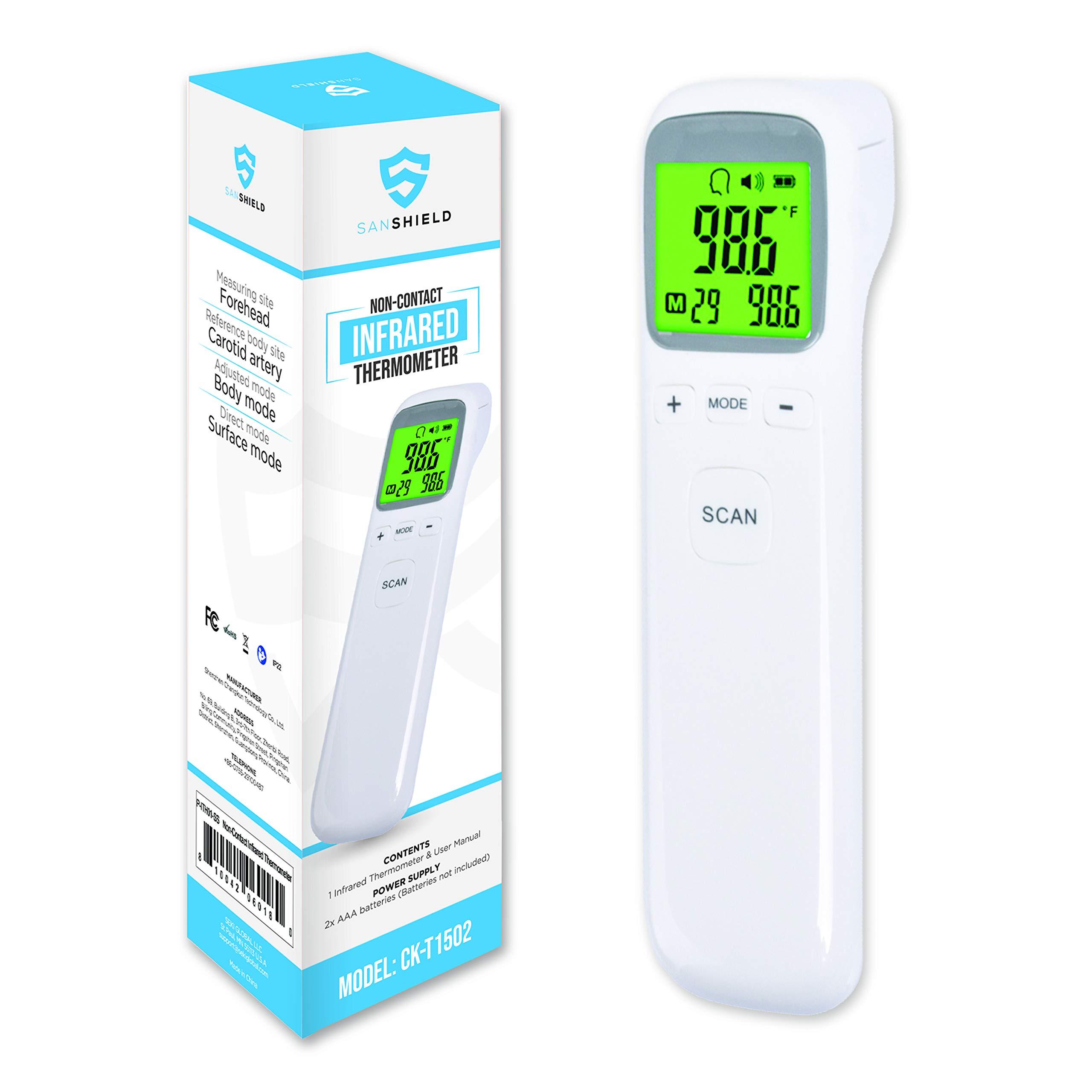 SANSHIELD SANSHIELD Non-Contact Forehead Thermometer - Infrared Digital Thermometer for Adults Kids Elderly, Touchless Temperature Scanner for Fever with Body and Object Modes (Batteries NOT Included)