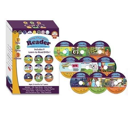 Little Champion Reader Early Learning Reading 9 DVD Set with 3 Levels - Teaches Alphabet, Sight Words, Phonics, Phrases, Story Sentences, and Nursery Rhymes with 35 Video Lessons - Baby, Toddler, Preschool, Kindergarten