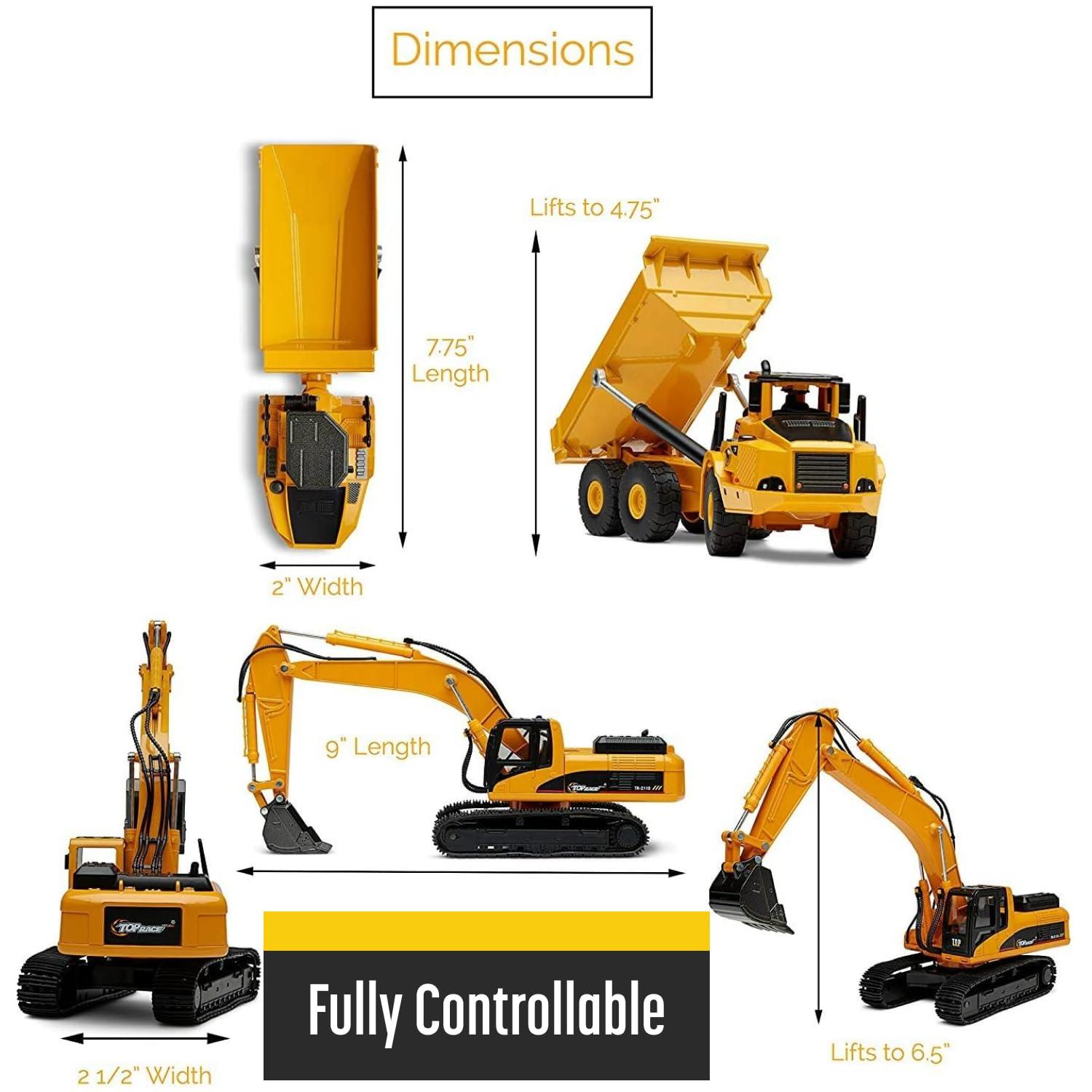 Top Race Top Race Construction Toys Set - Metal Excavator Toy, Dump Truck Toy for Kids - Realistic Toy Trucks with Moving Parts for Indoor, Outdoor Play - Durable Construction Vehicles for Boys and Girls