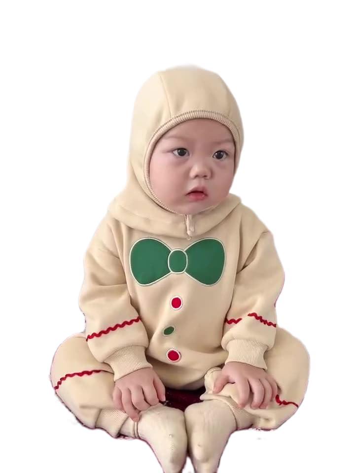 Ayalinggo Ayalinggo Baby Gingerbread Man Costume Newborn Infant Christmas Outfit Toddler Kids Ginger Bread Outfit Romper Jumpsuit Hat (Beige, 12-18 Months)