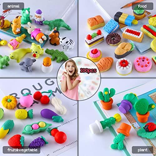BESTWELL 100 Pack Animal Erasers for Kids, Desk Pets for Classroom, 3D Bulk Mini Puzzle Pencil Eraser, Cute erasers for Classroom Rewards and Prizes, Novelty Fun Party Favors Gift Back to School Supplies