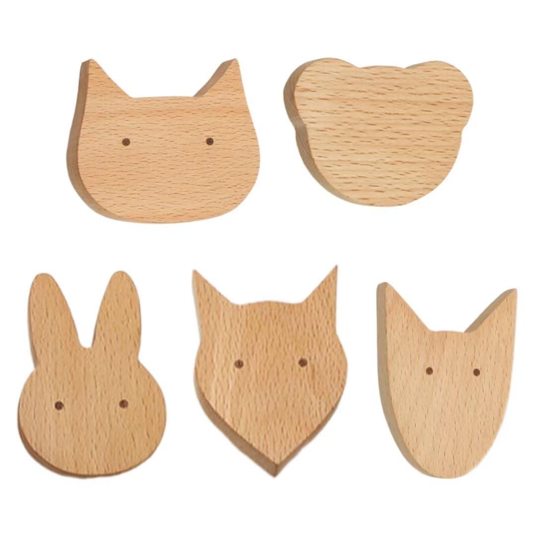 Klauer Wooden Door knobs,Wood Pull Knobs,Round Drawer Knobs,5 PCS Wood Cabinet Handle Knob for Furniture Door Animal Coat Hooks Wooden Hooks Wall Mounted Cupboards Handles for Bathroom Cabinets Doors Dresse